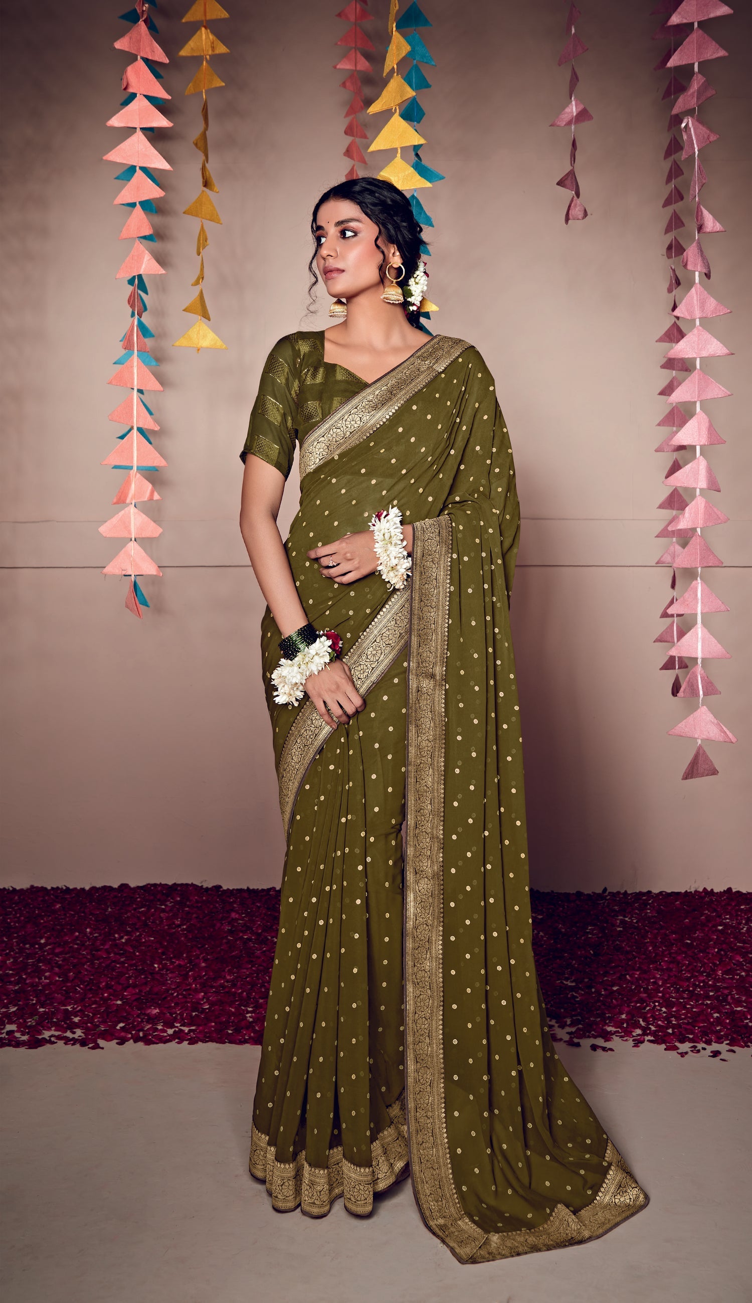 Buy MySilkLove Dallas Green Woven Georgette Saree Online