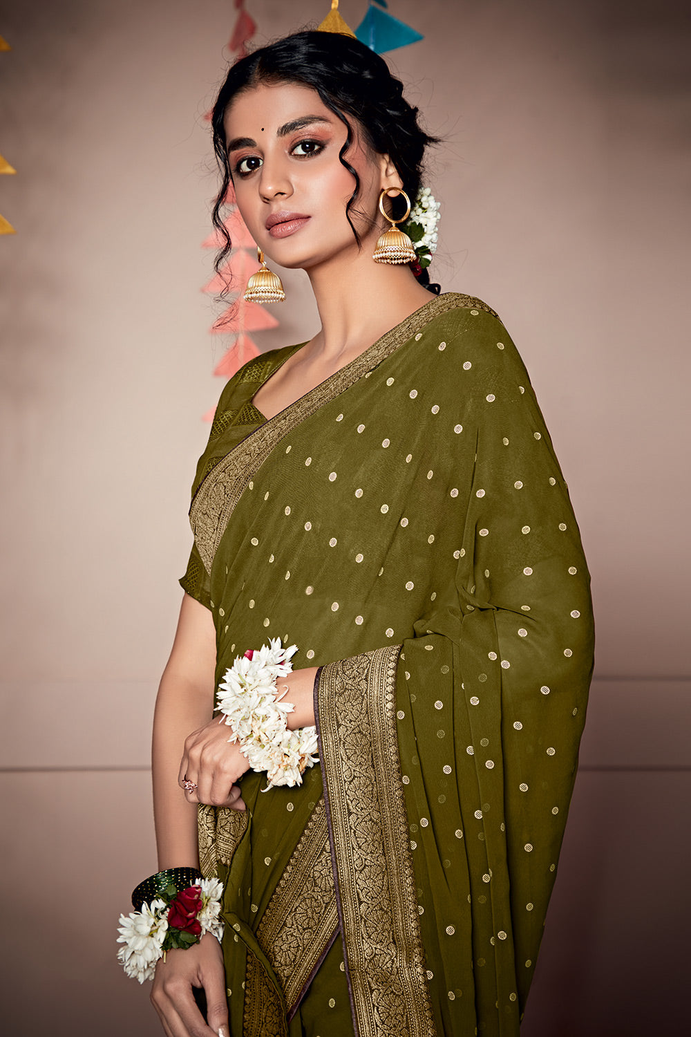 MySilkLove Dallas Green Woven Georgette Saree