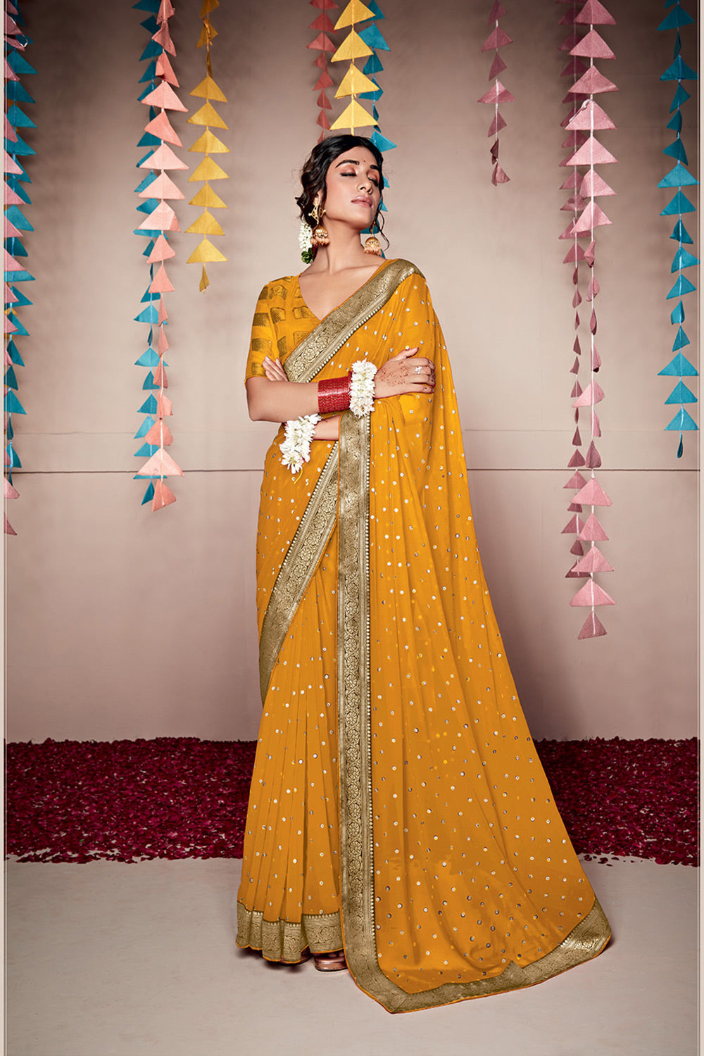 Buy MySilkLove Zest Yellow Woven Georgette Saree Online