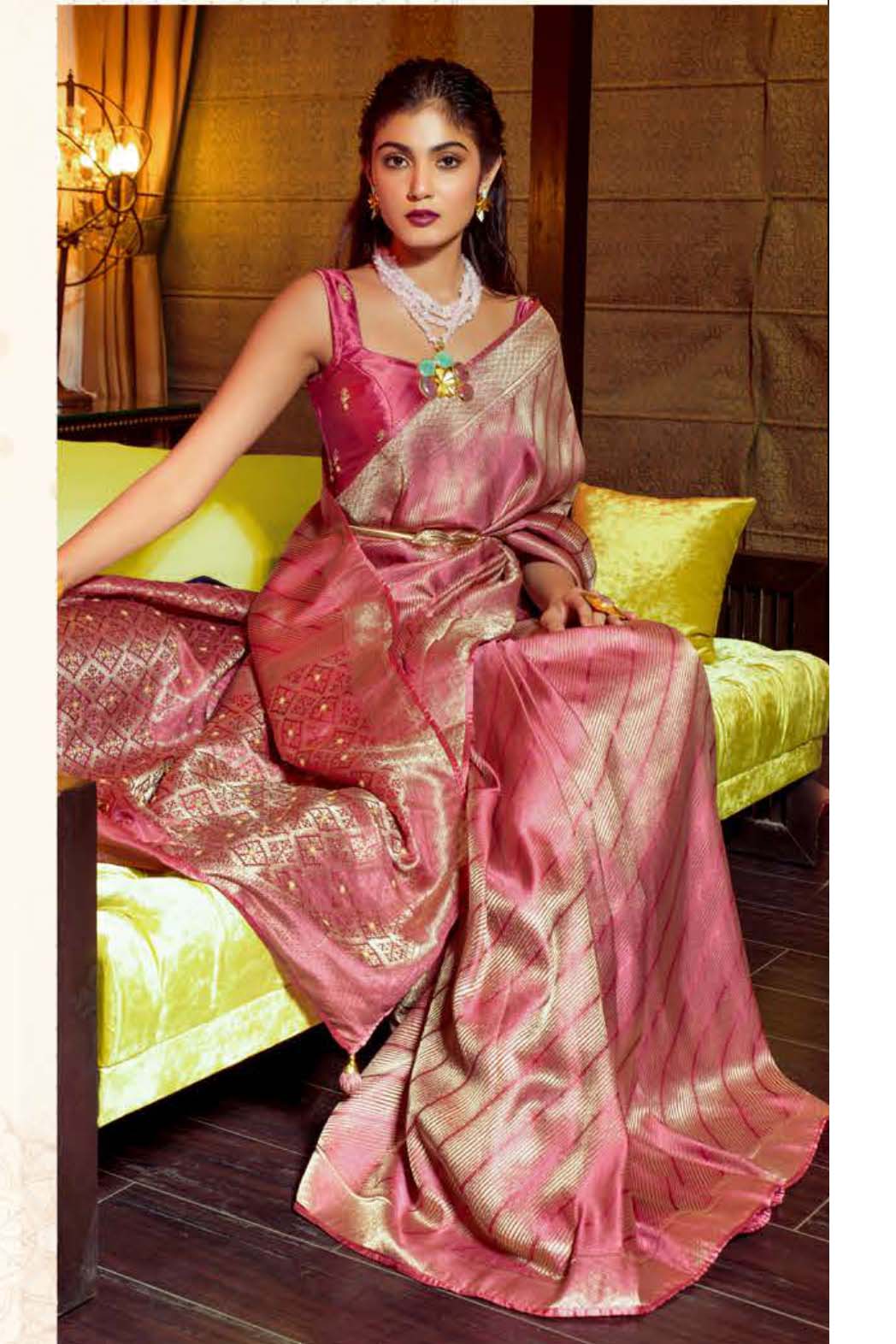 MySilkLove Chestnut Pink Zari Woven Satin Silk Saree