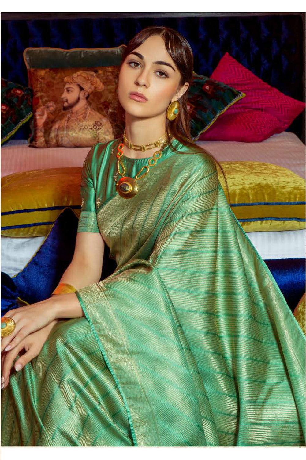 MySilkLove Forest Green Zari Woven Satin Silk Saree