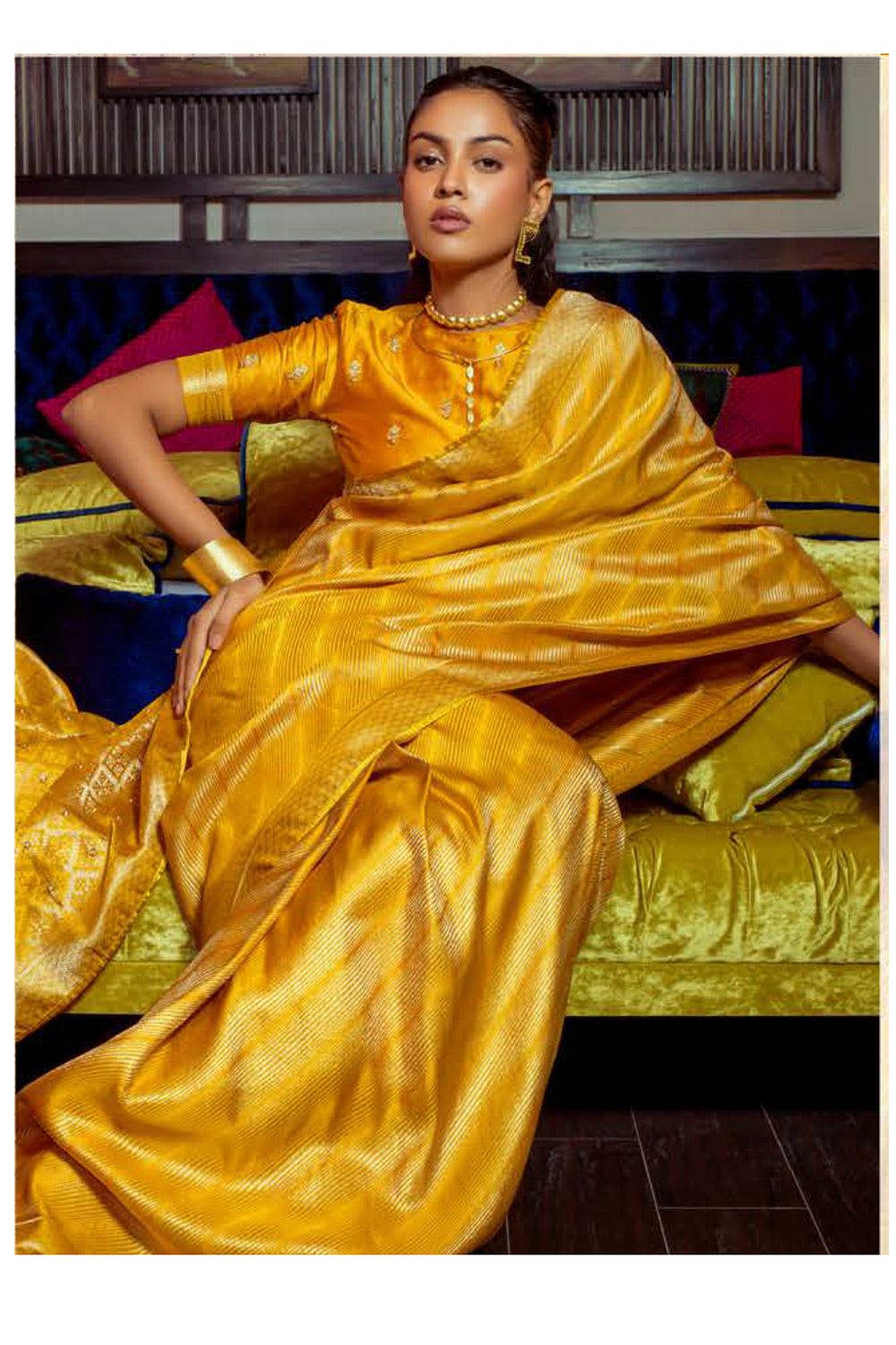 Buy MySilkLove Ronchi Yellow Zari Woven Satin Silk Saree Online