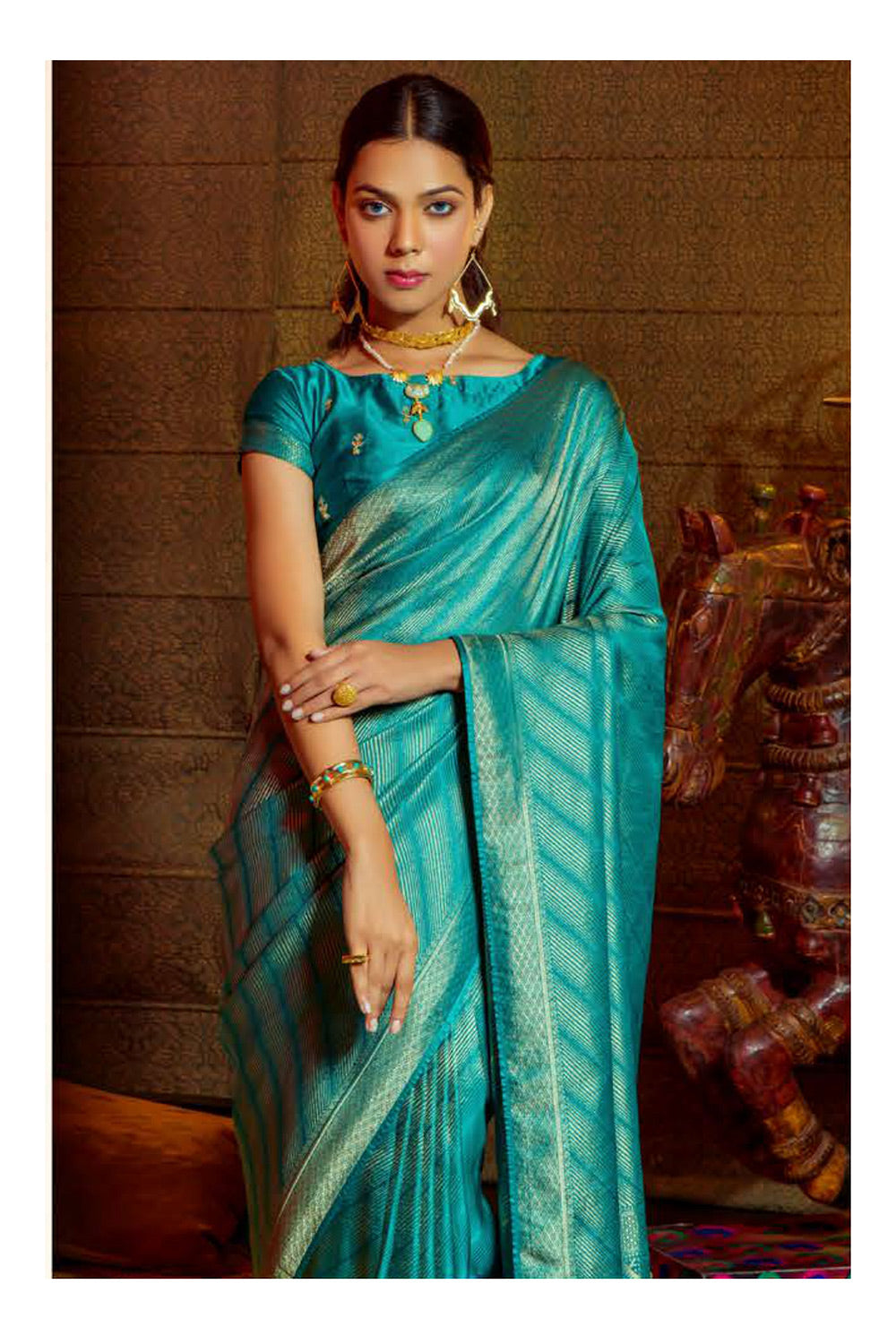 Buy MySilkLove Blue Chill Zari Woven Satin Silk Saree Online