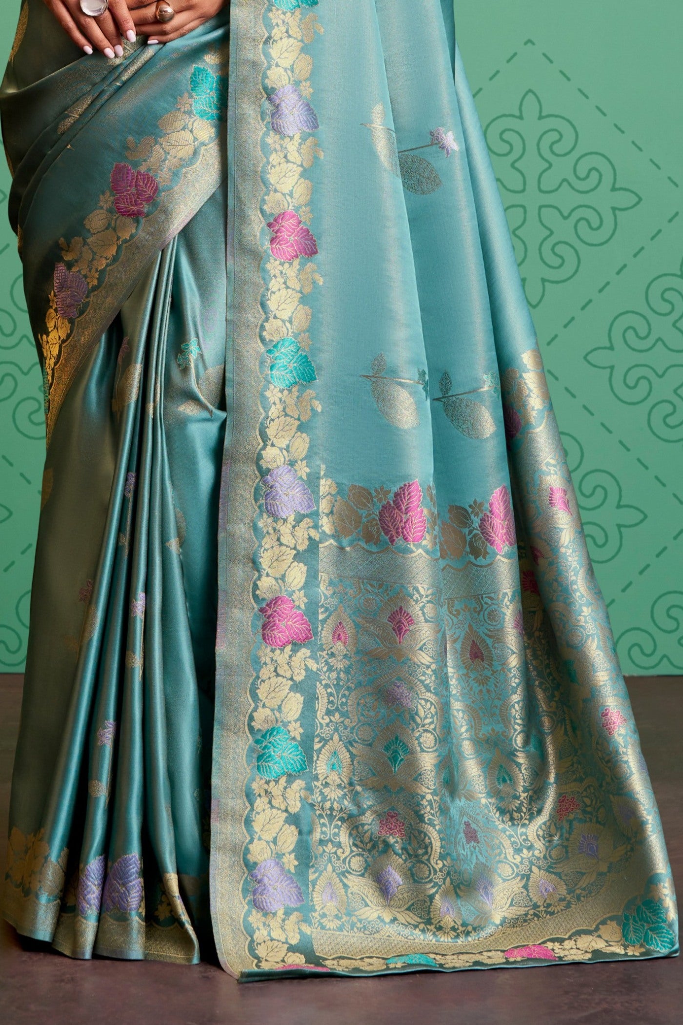 Buy MySilkLove Surfie Blue Handloom Satin Silk Saree Online