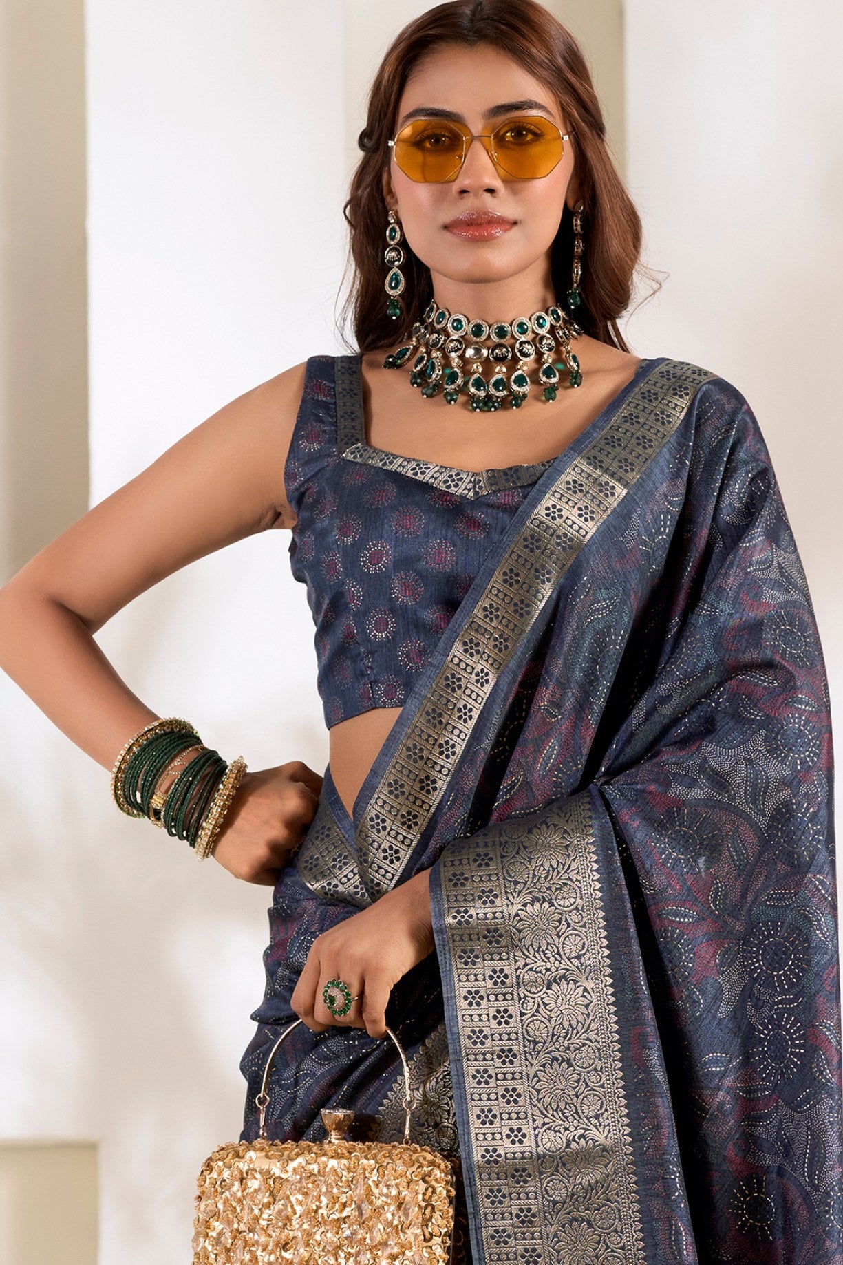 Buy MySilkLove Jaguar Blue Soft Dola Silk Saree Online