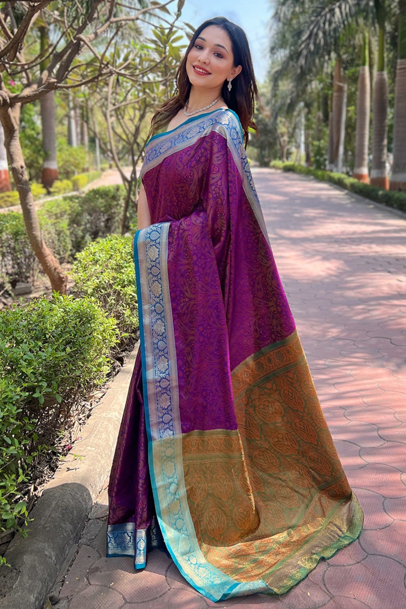 Buy MySilkLove Disco Purple Woven Banarasi Saree Online