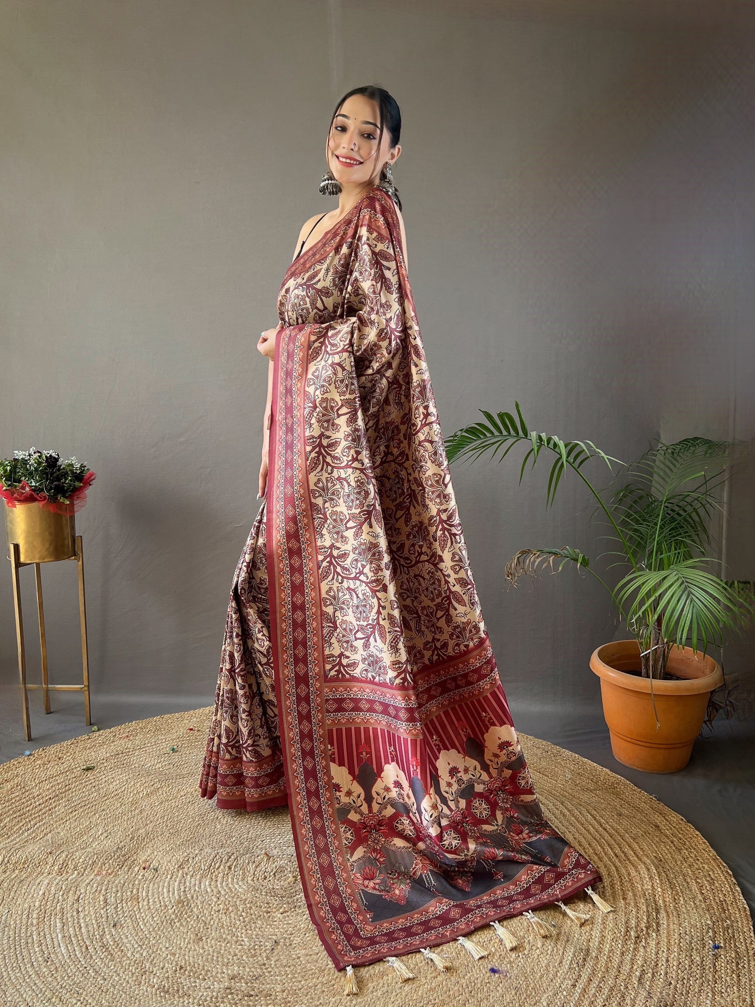 MySilkLove Cameo Cream and Red Ajrakh Printed Saree