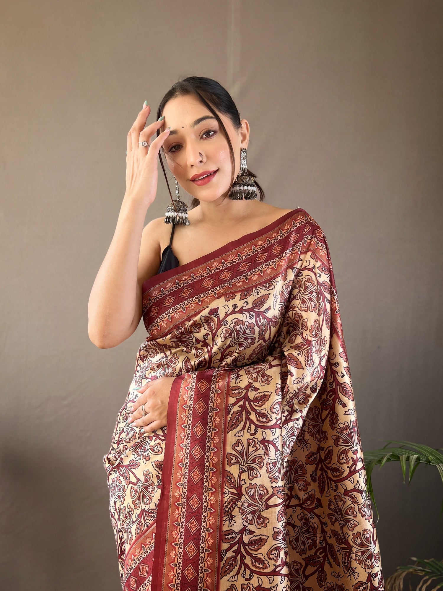 Buy MySilkLove Cameo Cream and Red Ajrakh Printed Saree Online