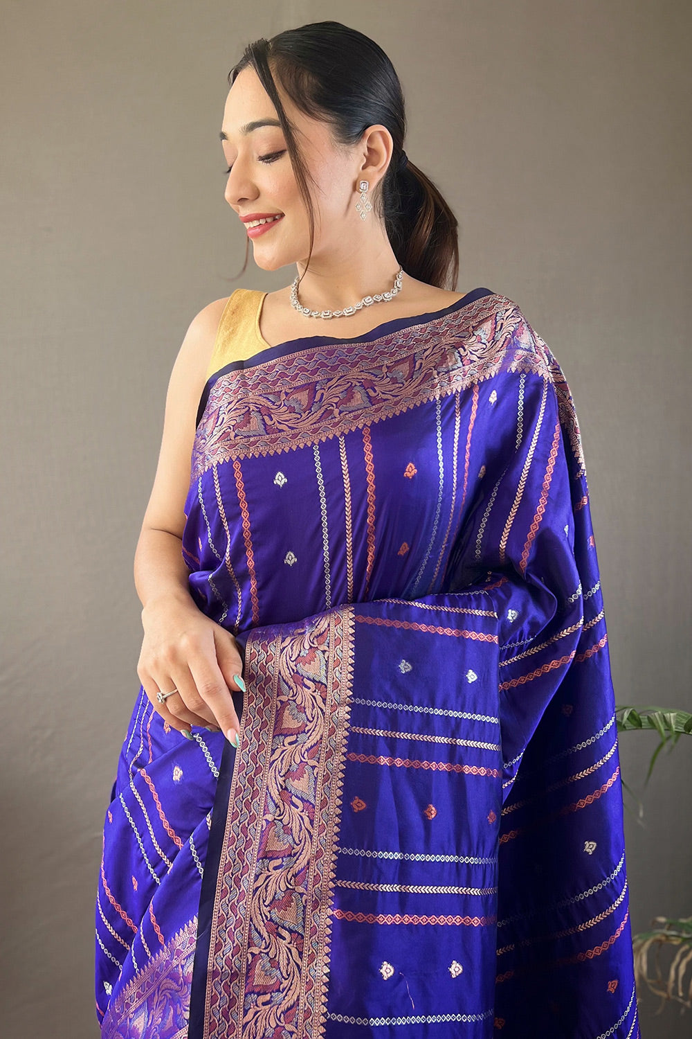 Buy MySilkLove Jacarta Blue Zari Woven Banarasi Saree Online