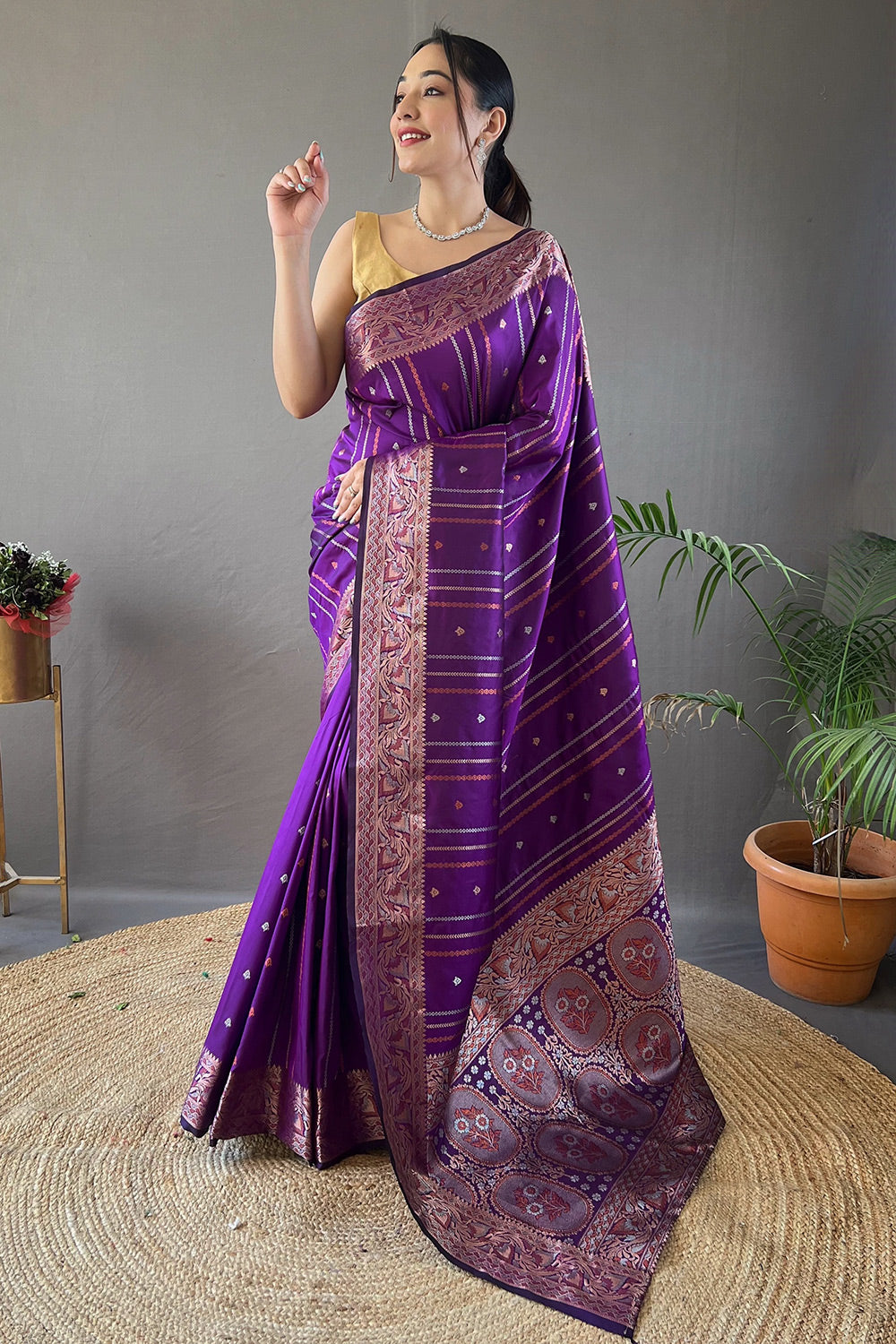 Buy MySilkLove Eminence Purple Zari Woven Banarasi Saree Online