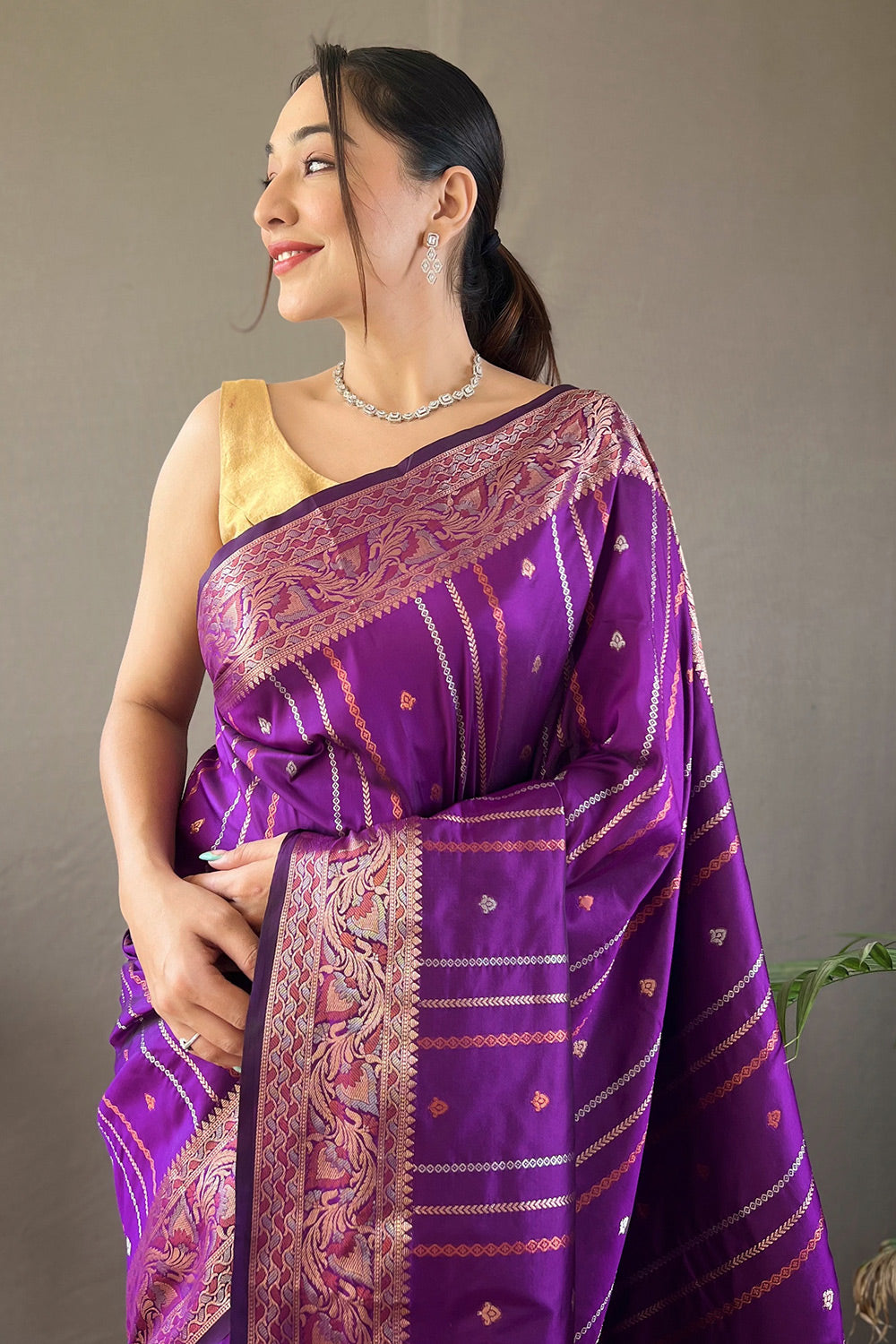 Buy MySilkLove Eminence Purple Zari Woven Banarasi Saree Online