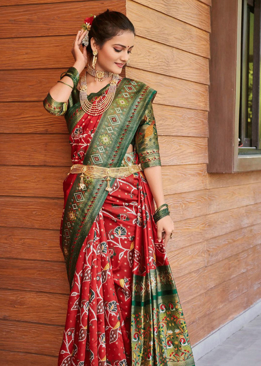 Buy MySilkLove Chilly Red and Green Woven Kanchipuram Saree Online
