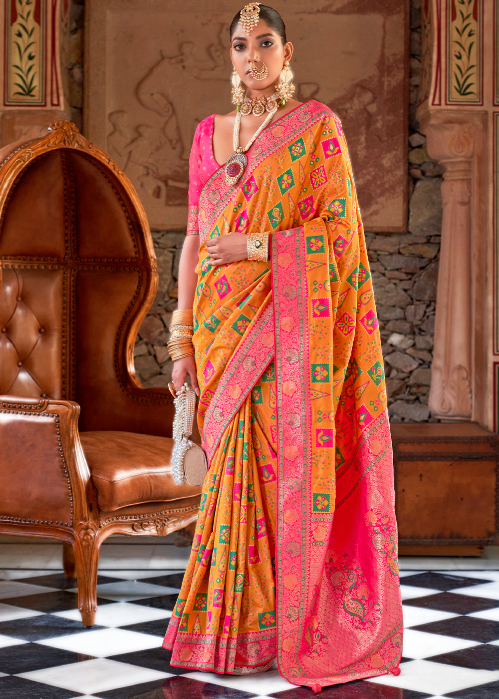 Buy MySilkLove Pumkin Orange Woven Banarasi Saree Online