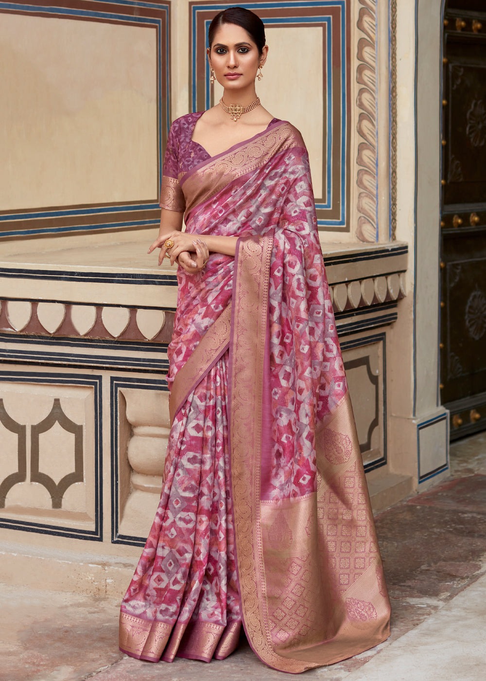 Buy MySilkLove Rose Dust Purple Banarasi Digital Printed Silk Saree Online