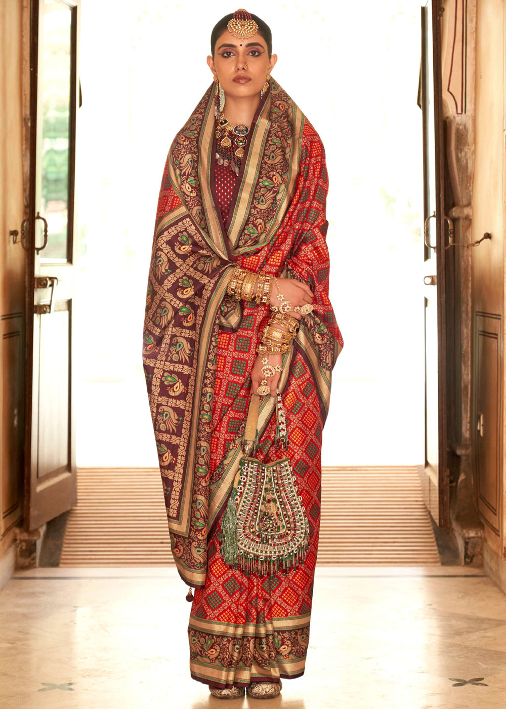 Buy MySilkLove Rusty Red Printed Soft Silk Saree Online