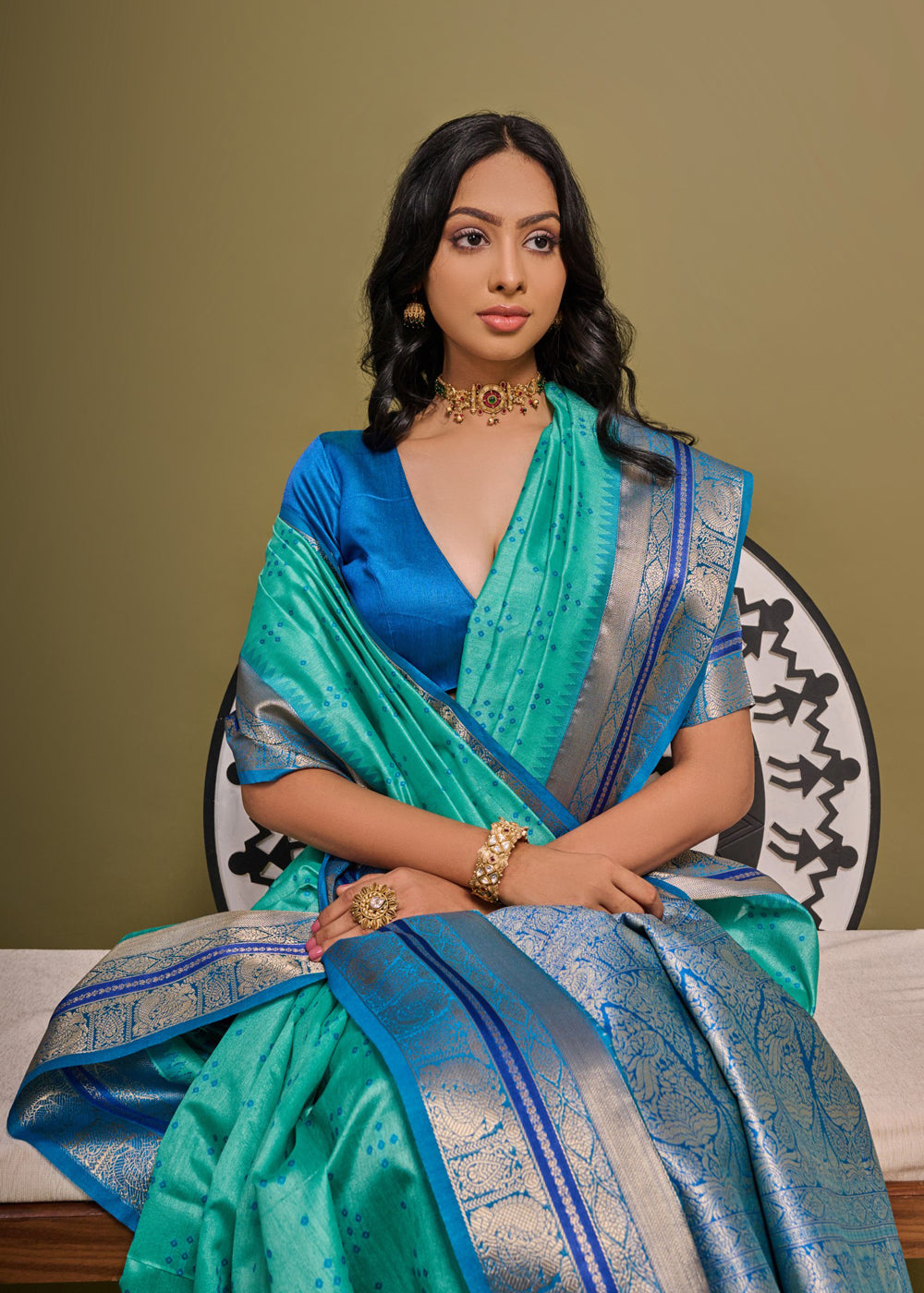 Buy MySilkLove Downy Green Woven Banarasi Soft Silk Saree Online