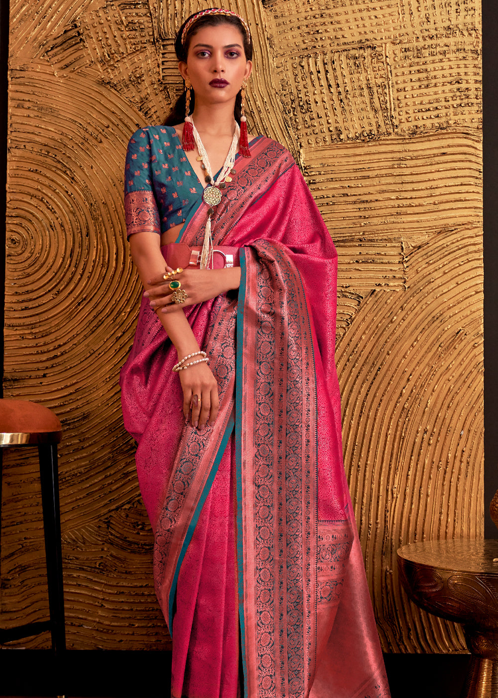 Buy MySilkLove Mystic Pearl Pink Chaap Handloom kanjivaram silk Saree Online