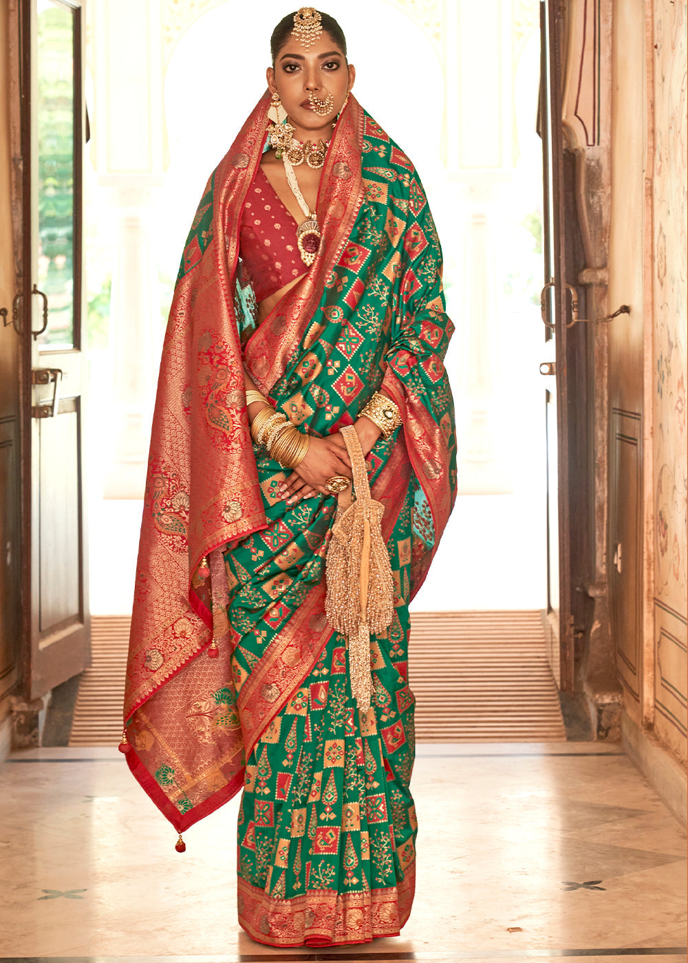 Buy MySilkLove Everglade Green Woven Banarasi Saree Online