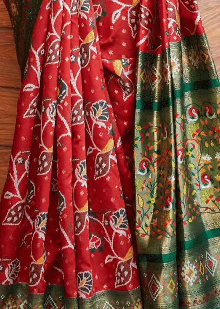 Buy MySilkLove Chilly Red and Green Woven Kanchipuram Saree Online