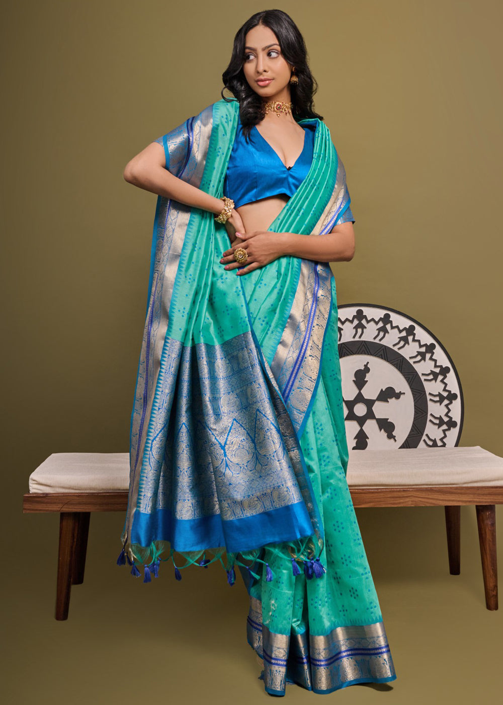 Buy MySilkLove Downy Green Woven Banarasi Soft Silk Saree Online