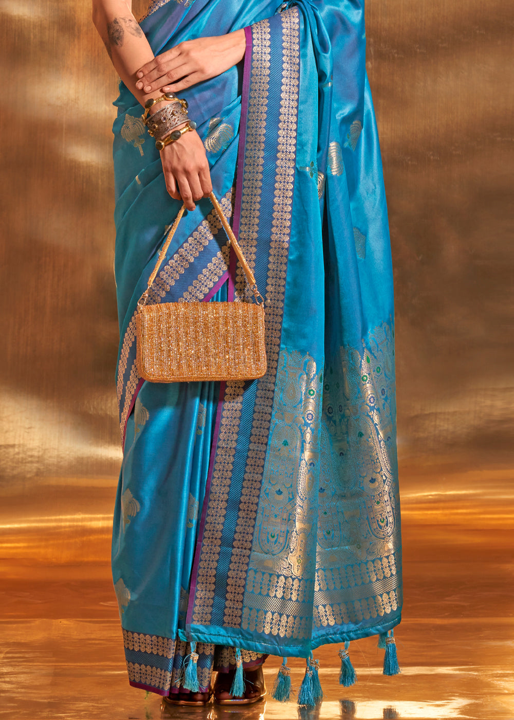 Buy MySilkLove Blueberry Blue Woven Banarasi Satin Silk Saree Online