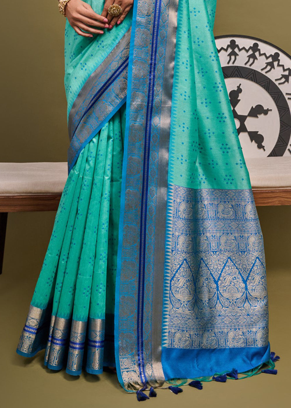 Buy MySilkLove Downy Green Woven Banarasi Soft Silk Saree Online