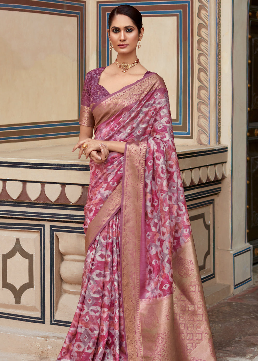 Buy MySilkLove Rose Dust Purple Banarasi Digital Printed Silk Saree Online