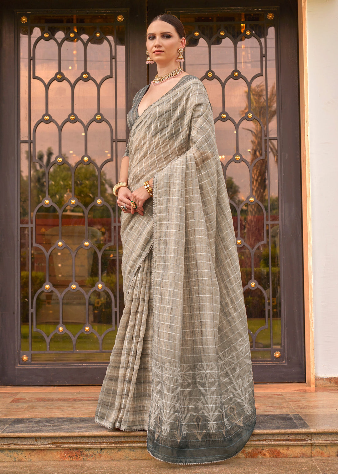 Buy MySilkLove Soft Grey Tissue Silk Saree Online