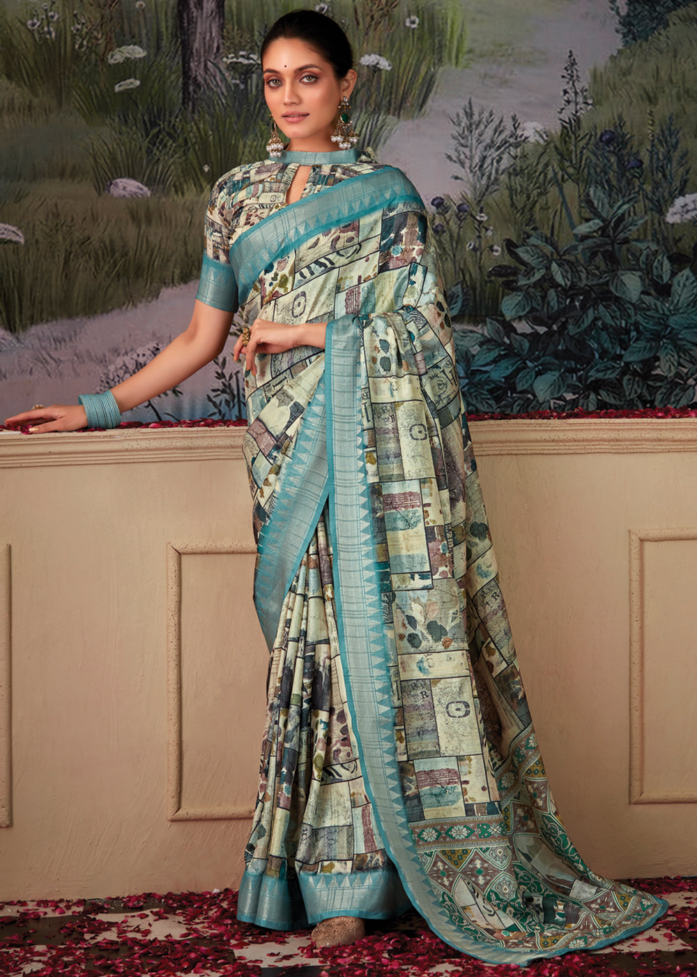 Buy MySilkLove Pewter Blue Woven Banarasi Tussar Silk Saree Online