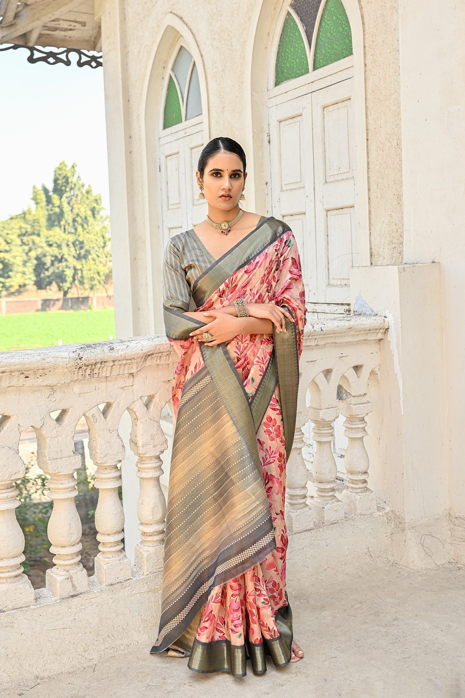 Buy MySilkLove Tonys Peach Tussar Printed Silk Saree Online