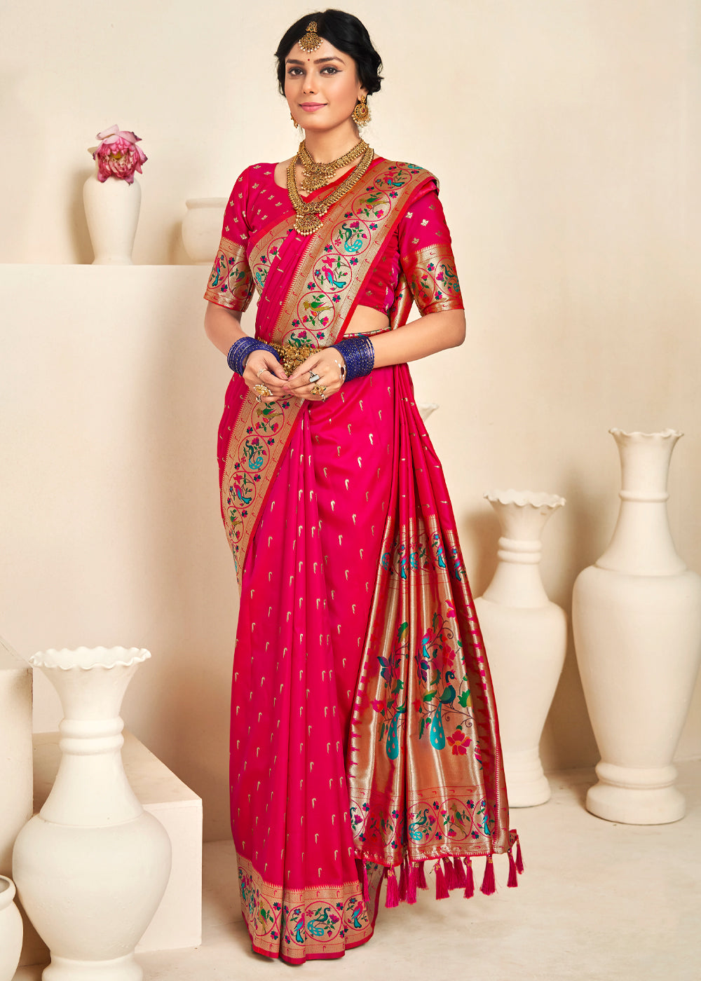 Buy MySilkLove Winter Sky Pink Woven Paithani Silk Saree Online
