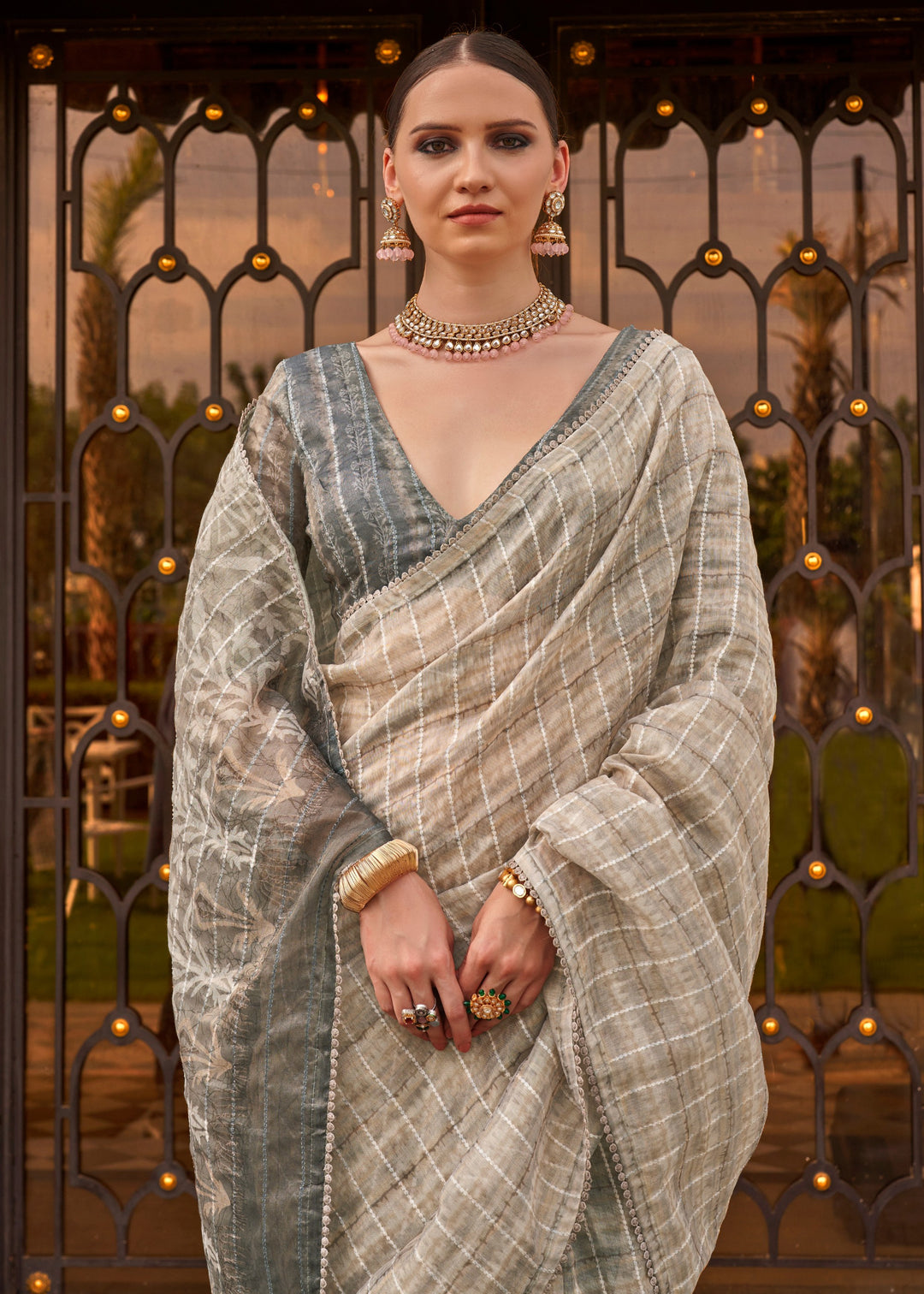 Buy MySilkLove Soft Grey Tissue Silk Saree Online