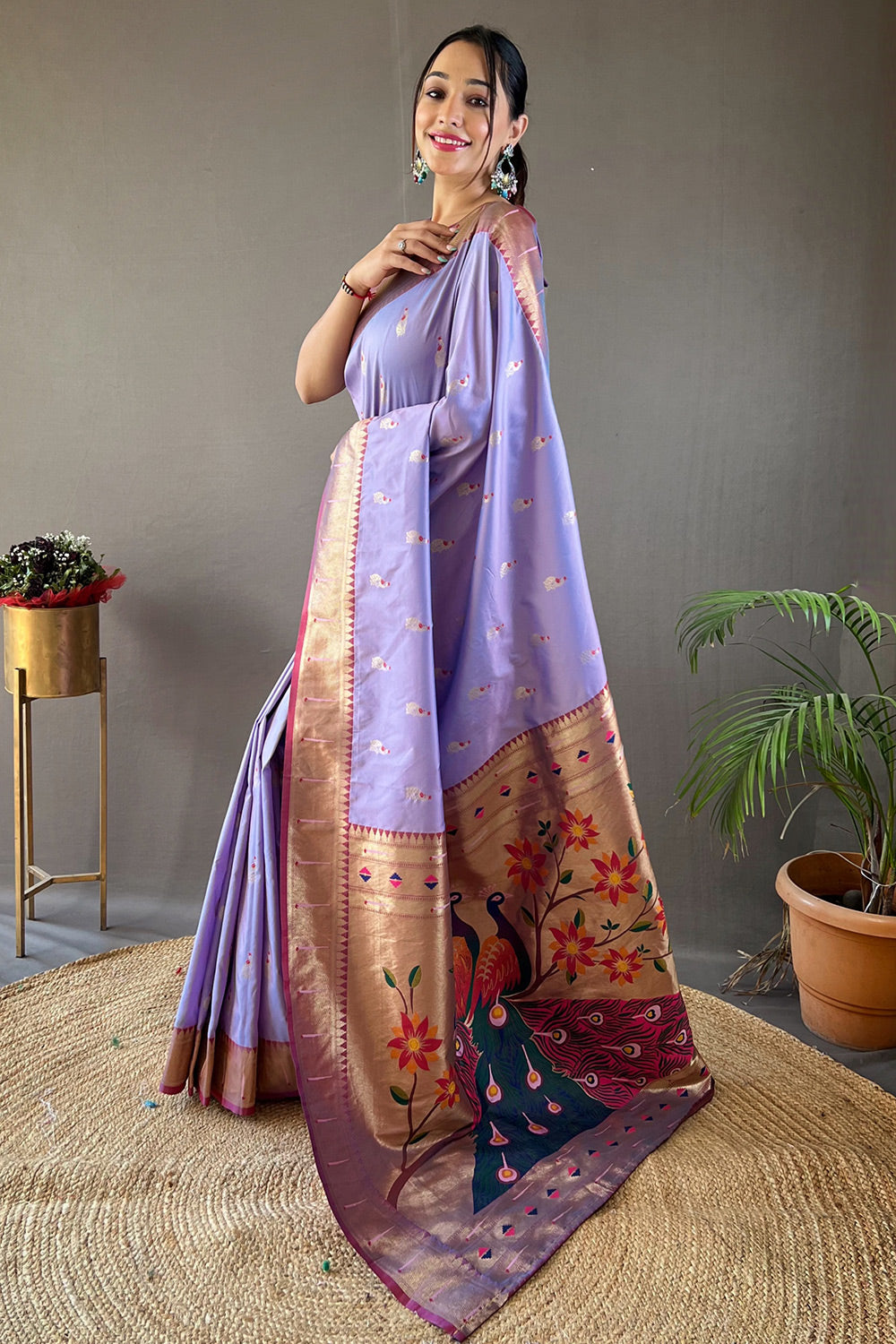 Buy MySilkLove Verbena Lavender Zari Woven Paithani Saree Online