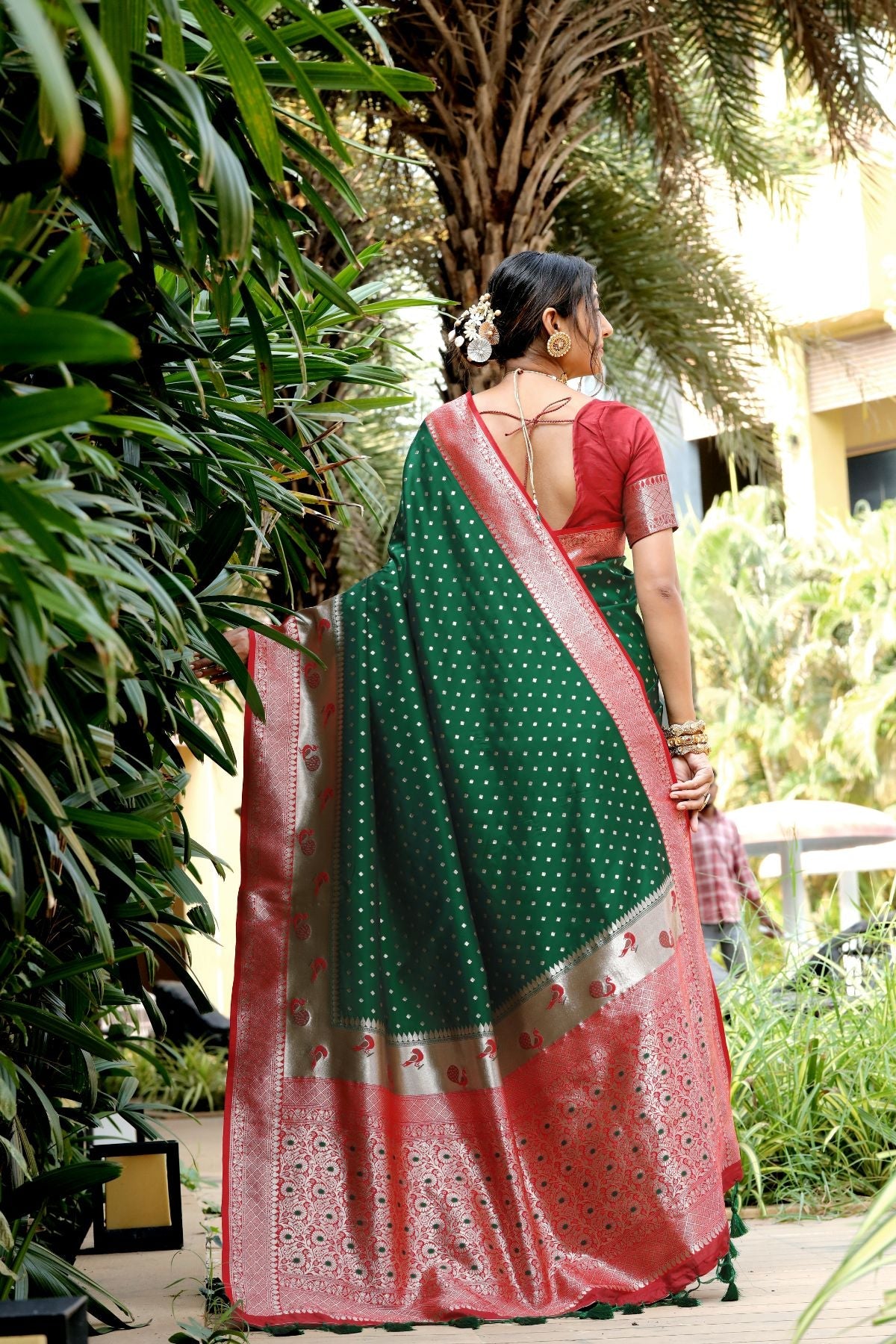 Buy MySilkLove Forest Green and Red Banarasi Paithani Silk Saree Online