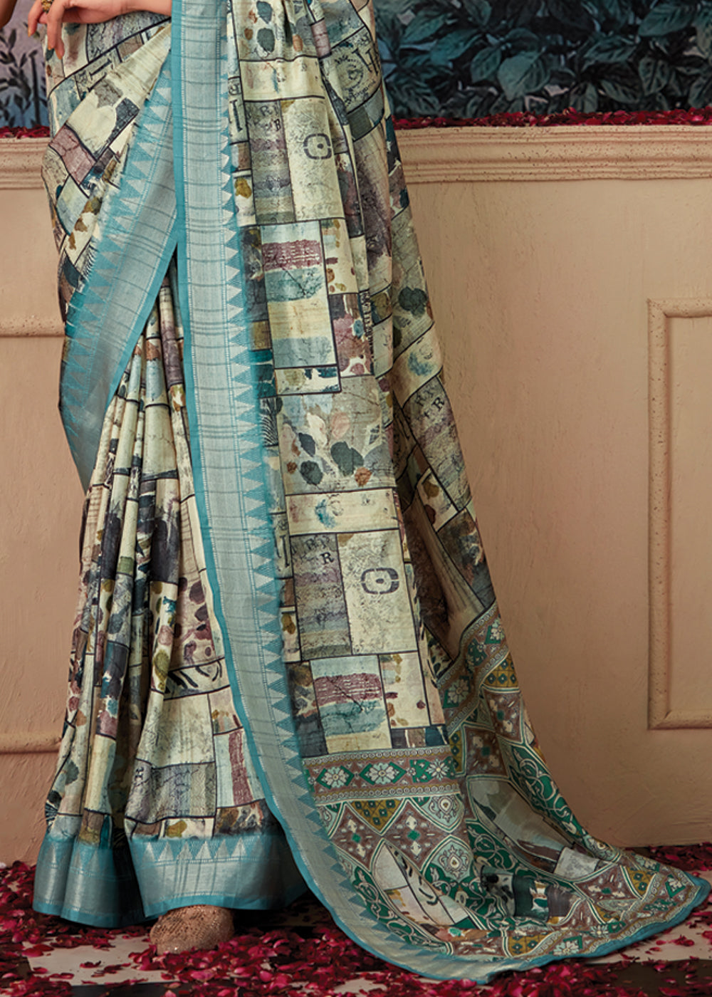 Buy MySilkLove Pewter Blue Woven Banarasi Tussar Silk Saree Online