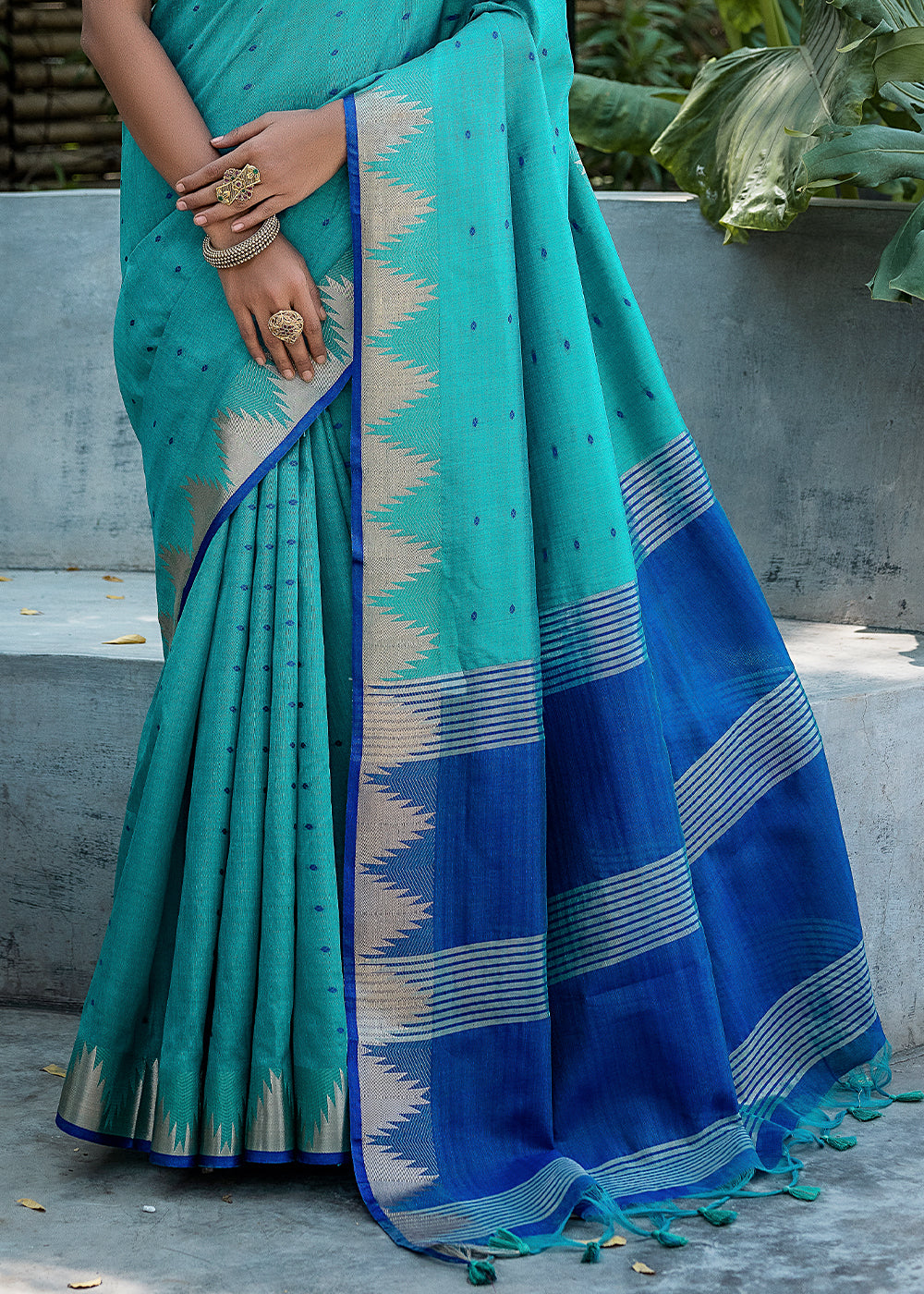 Buy MySilkLove Keppel Blue Zari Woven Banarasi Raw Silk Saree Online