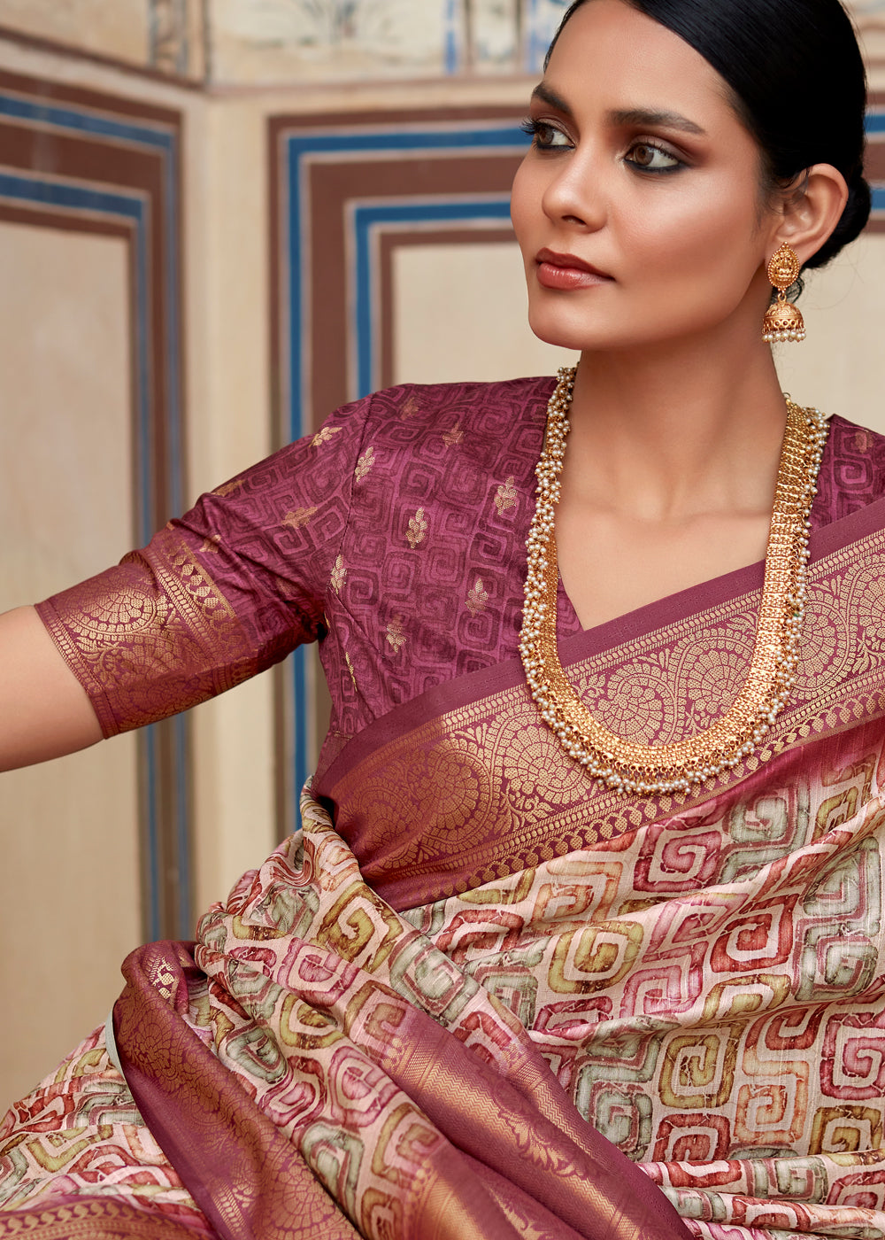 MySilkLove El Salva Brown Banarasi Digital Printed Silk Saree