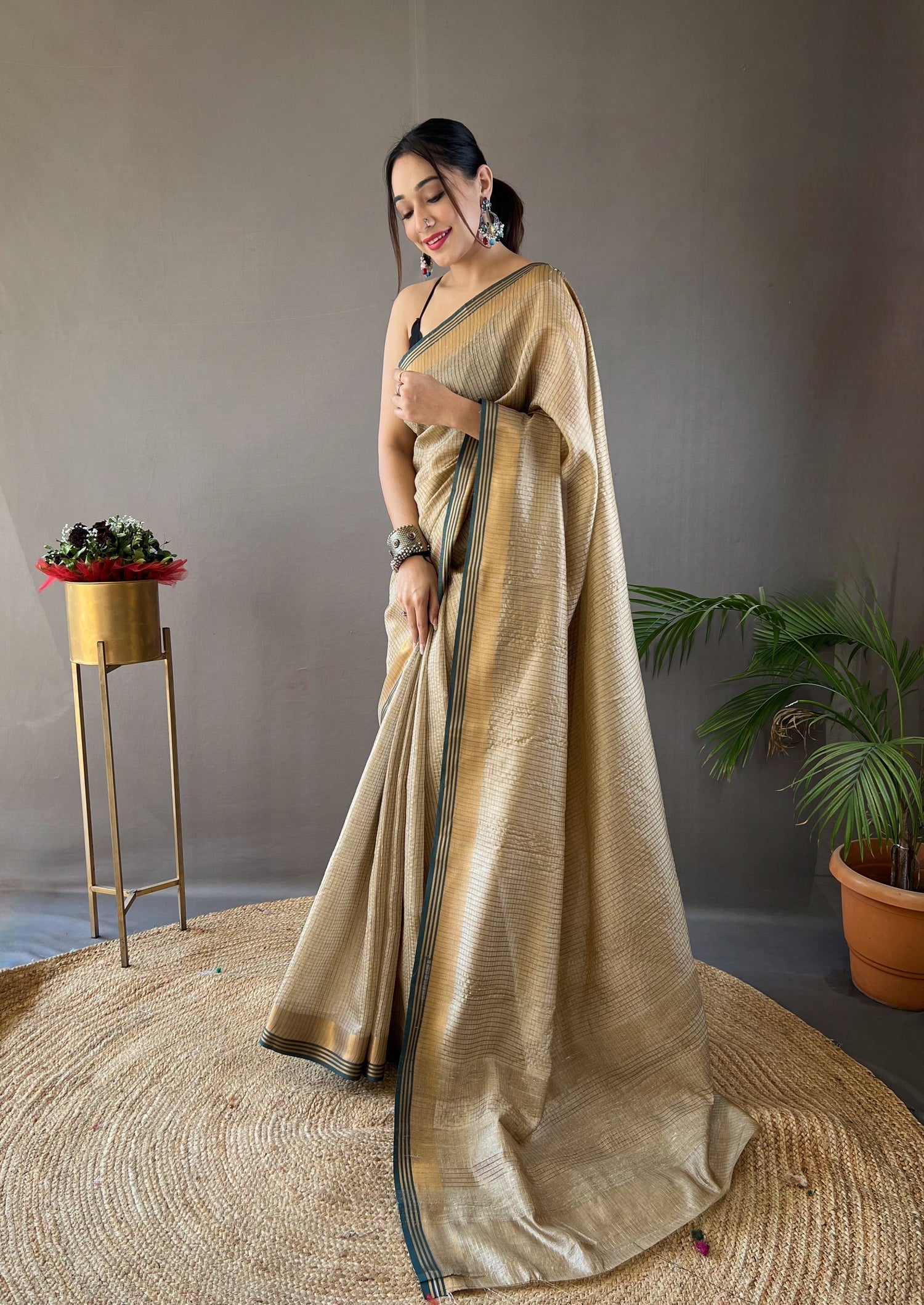 Buy MySilkLove Domino Cream Organza Woven Saree Online