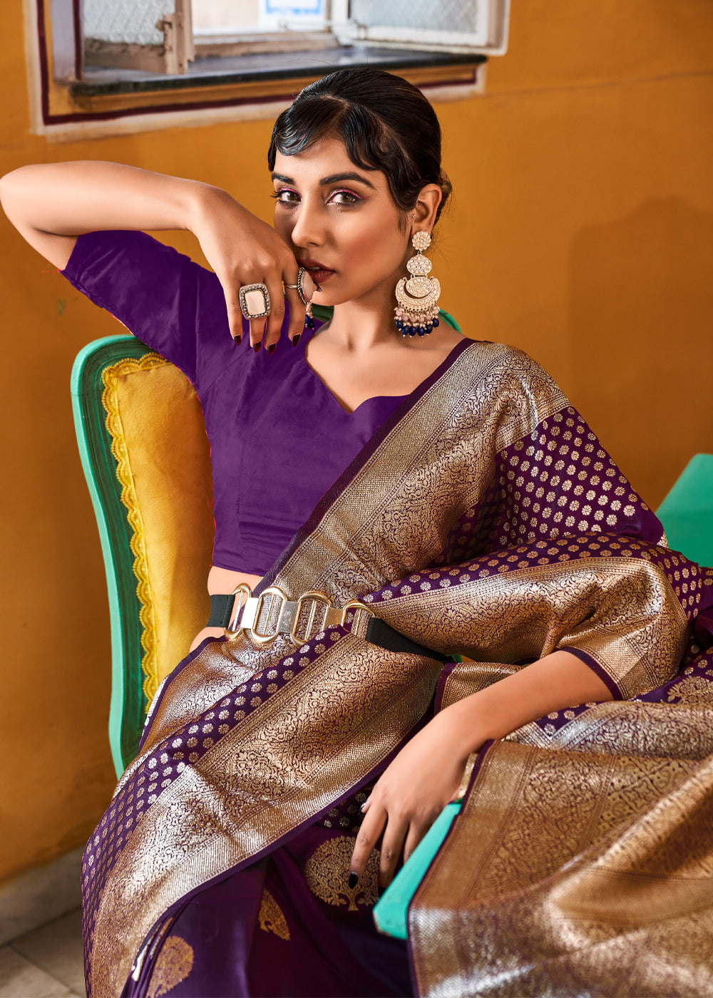 Buy MySilkLove Bossanova Purple Zari Woven Banarasi Saree Online