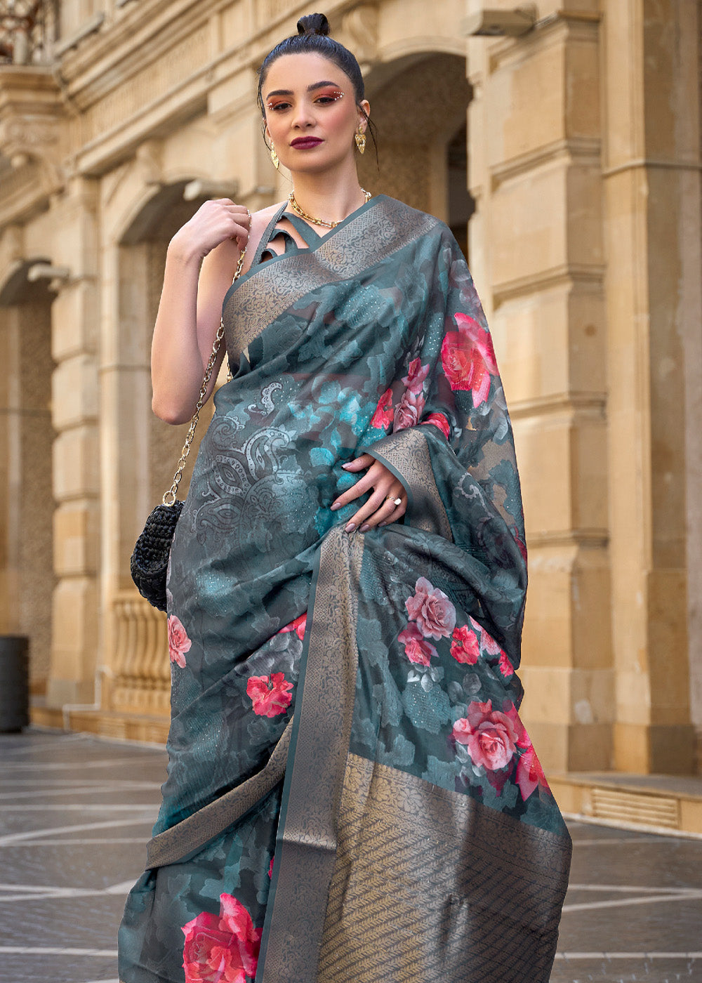 MySilkLove Orchid Blue Handloom Poly Brasso Saree