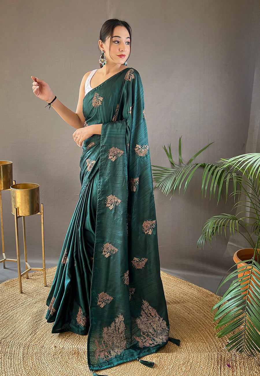 Buy MySilkLove Timber Green Embroidered Tussar Silk Saree Online