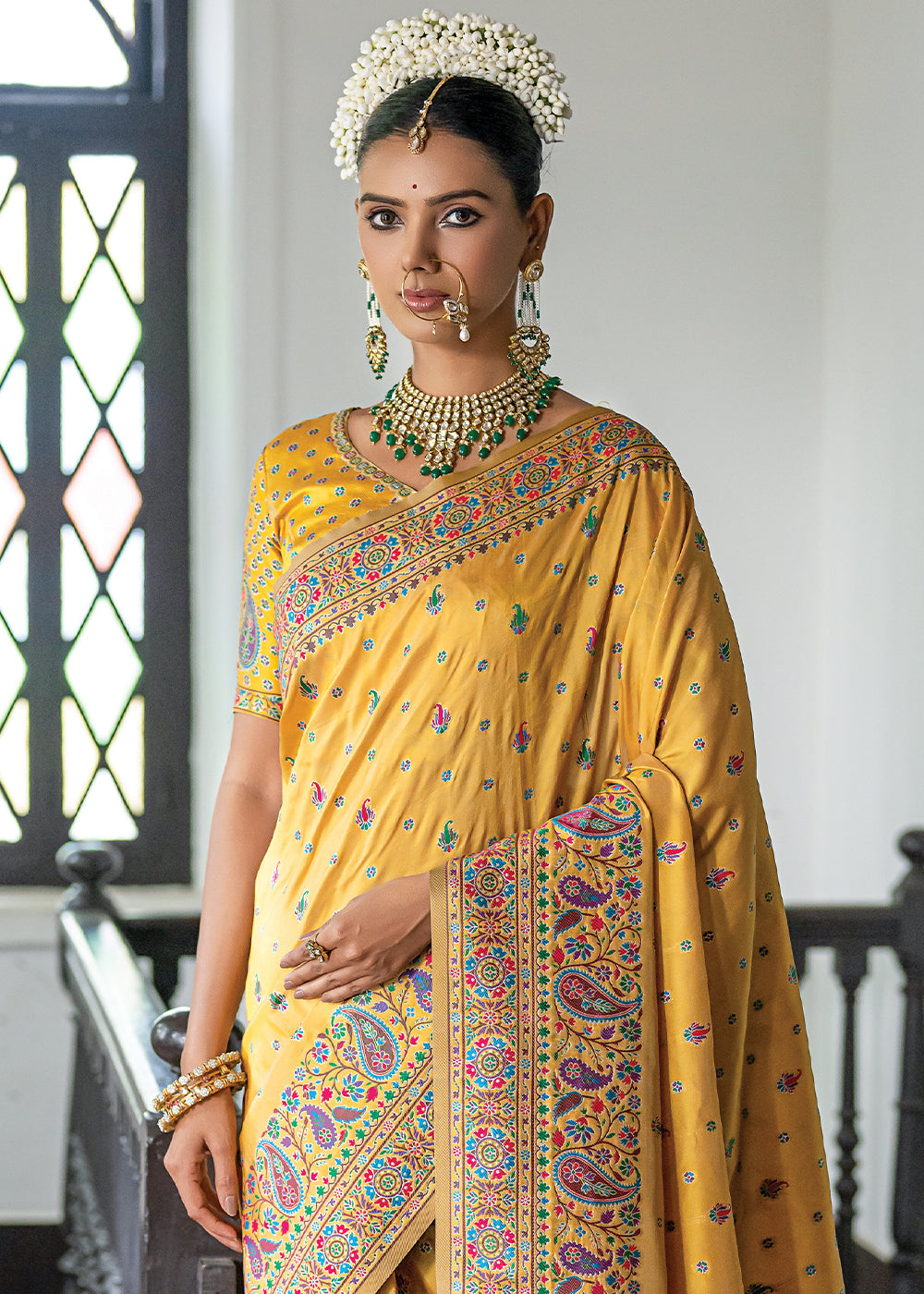 MySilkLove Zest Yellow Kashmiri Handloom Woven Silk Saree