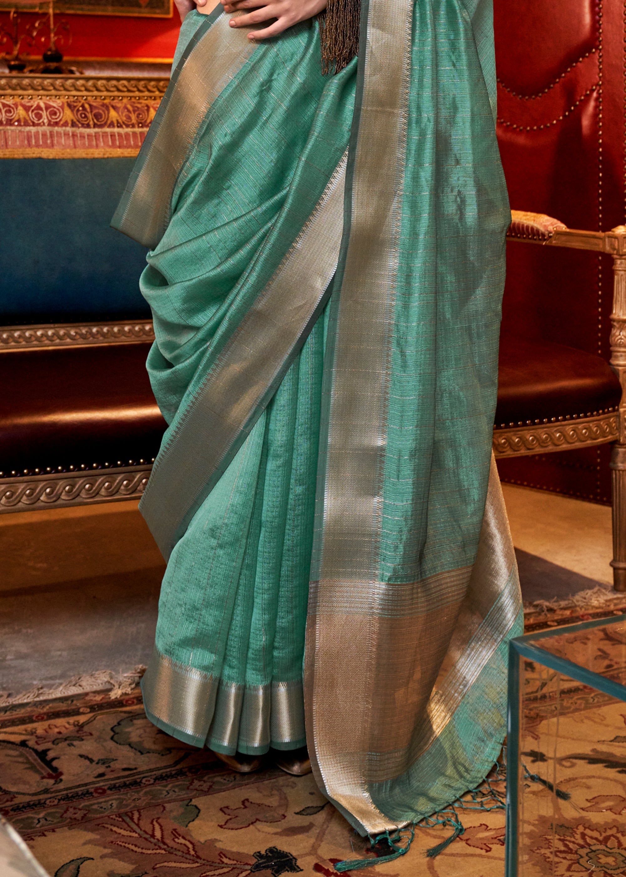 Buy MySilkLove Fern Green Chiffon Silk Saree Online