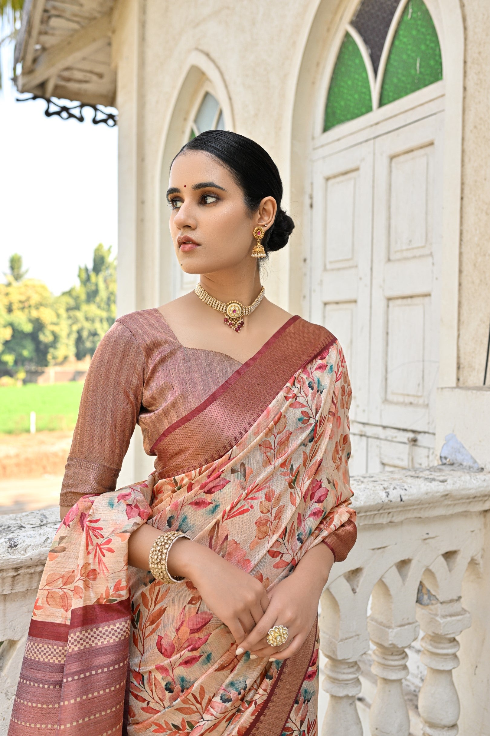 Buy MySilkLove Contessa Brown Tussar Printed Silk Saree Online