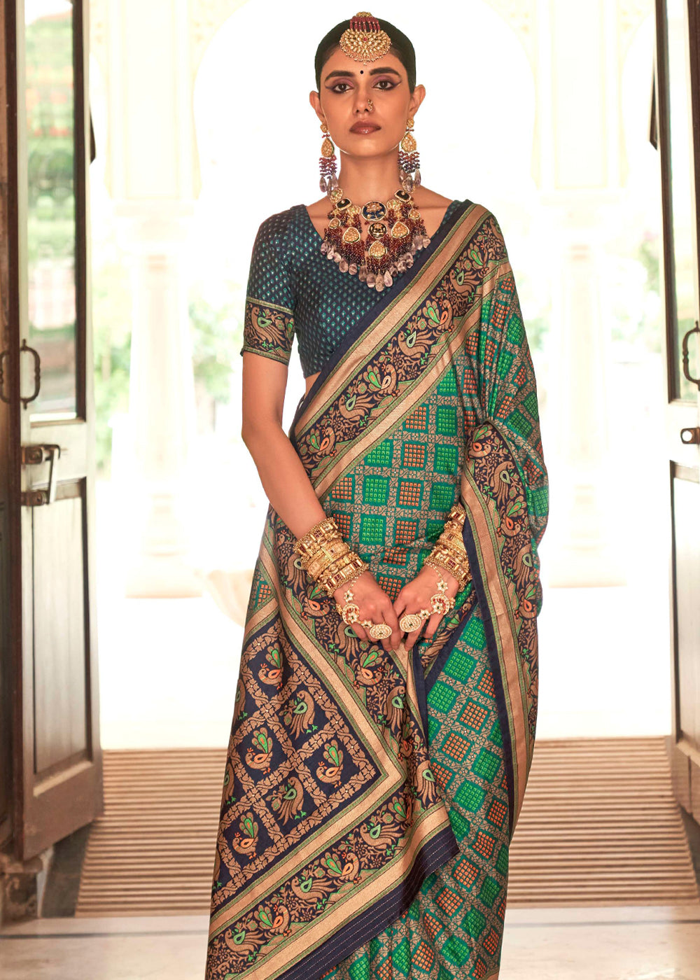 Buy MySilkLove Watercourse Green Printed Soft Silk Saree Online