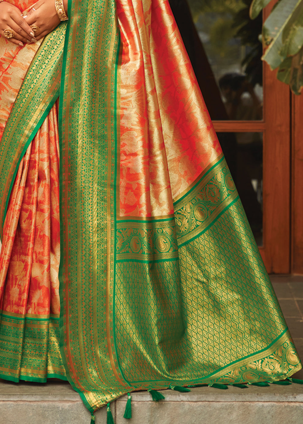 Buy MySilkLove Mandarin Pearl Orange Woven Kanjivaram Saree Online