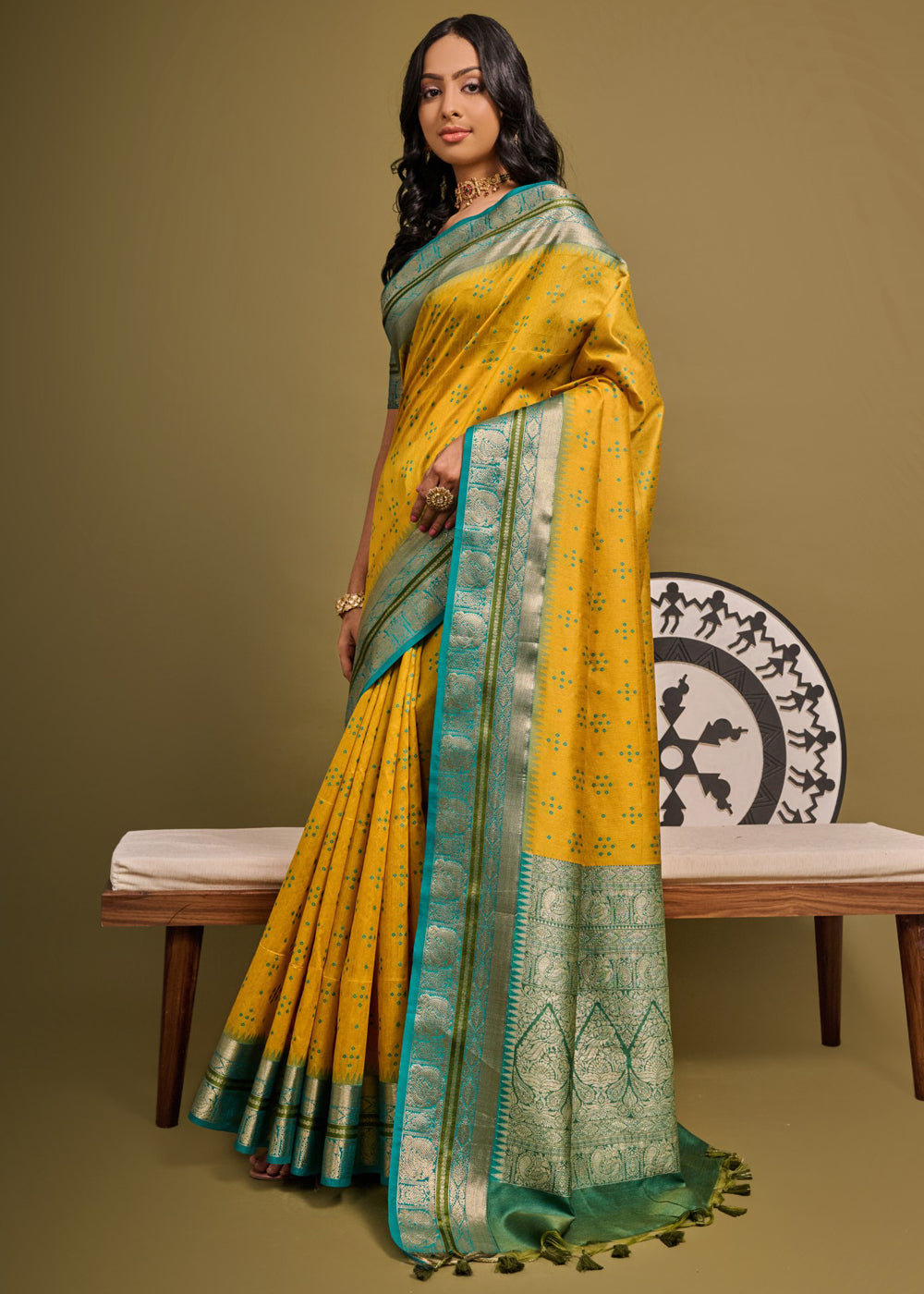 Buy MySilkLove Golden Grass Yellow Woven Banarasi Soft Silk Saree Online