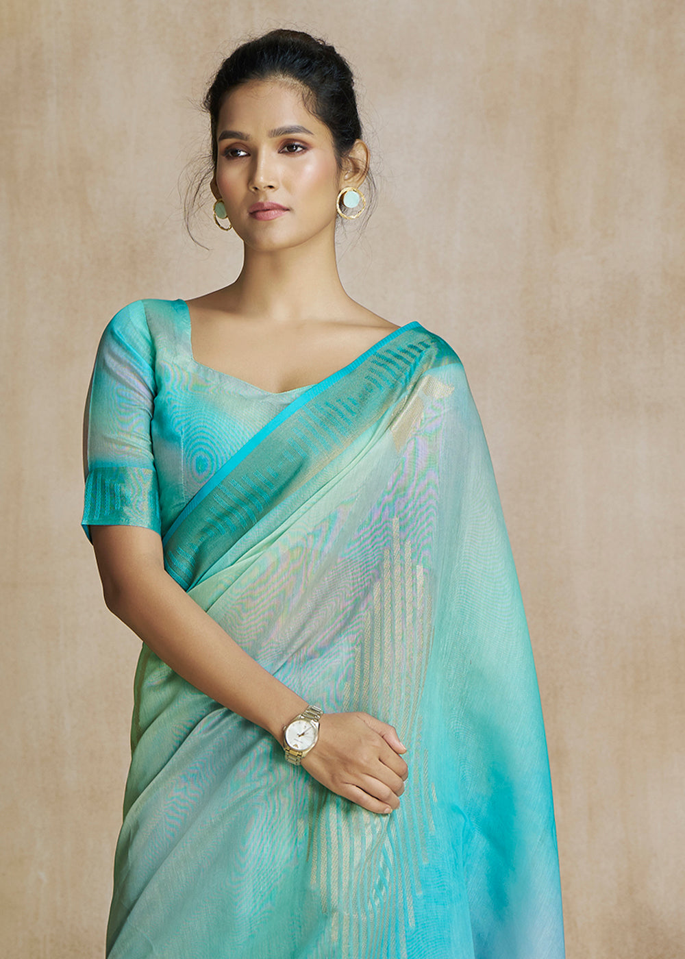 Buy MySilkLove Water Blue Tissue Woven Soft Silk Saree Online