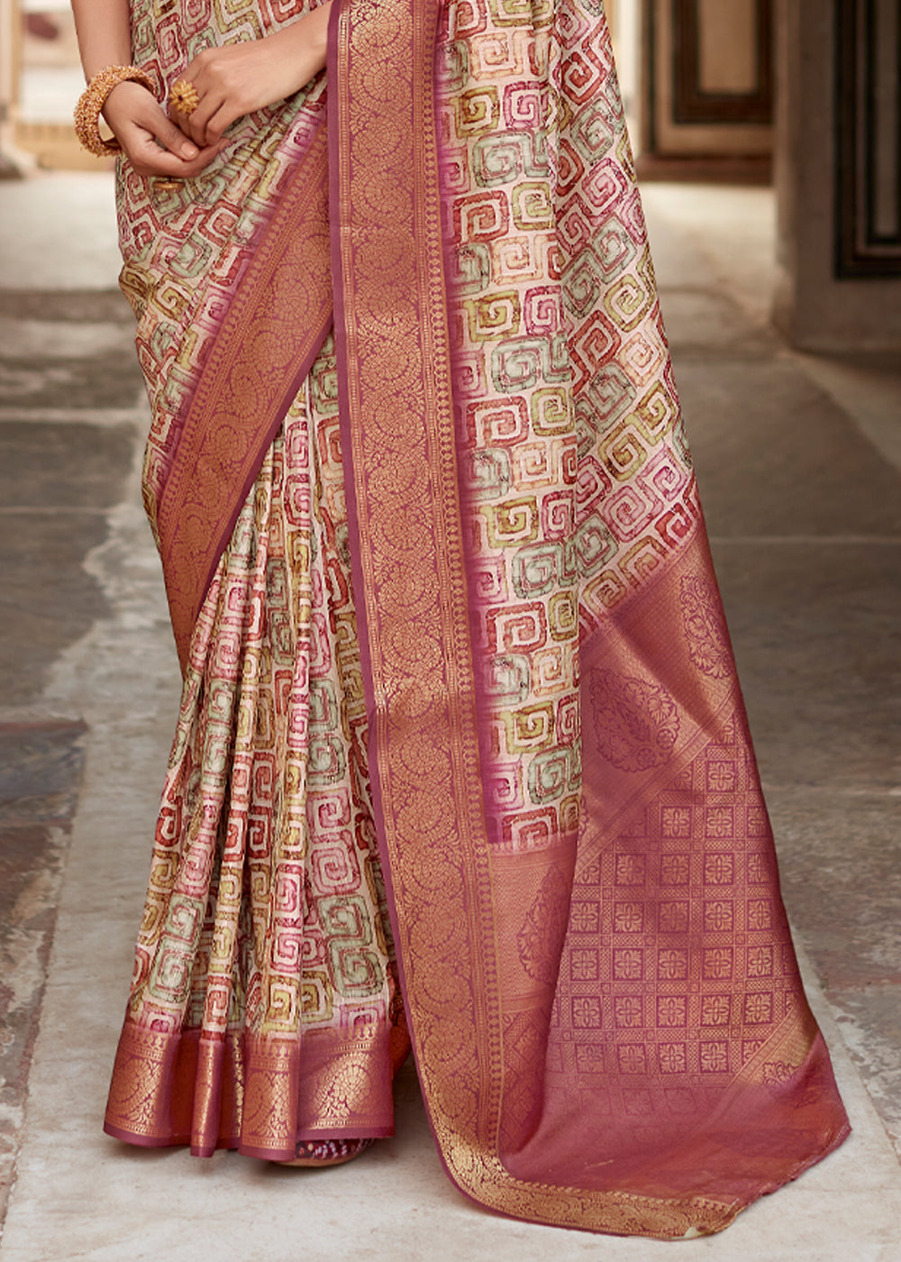 Buy MySilkLove El Salva Brown Banarasi Digital Printed Silk Saree Online