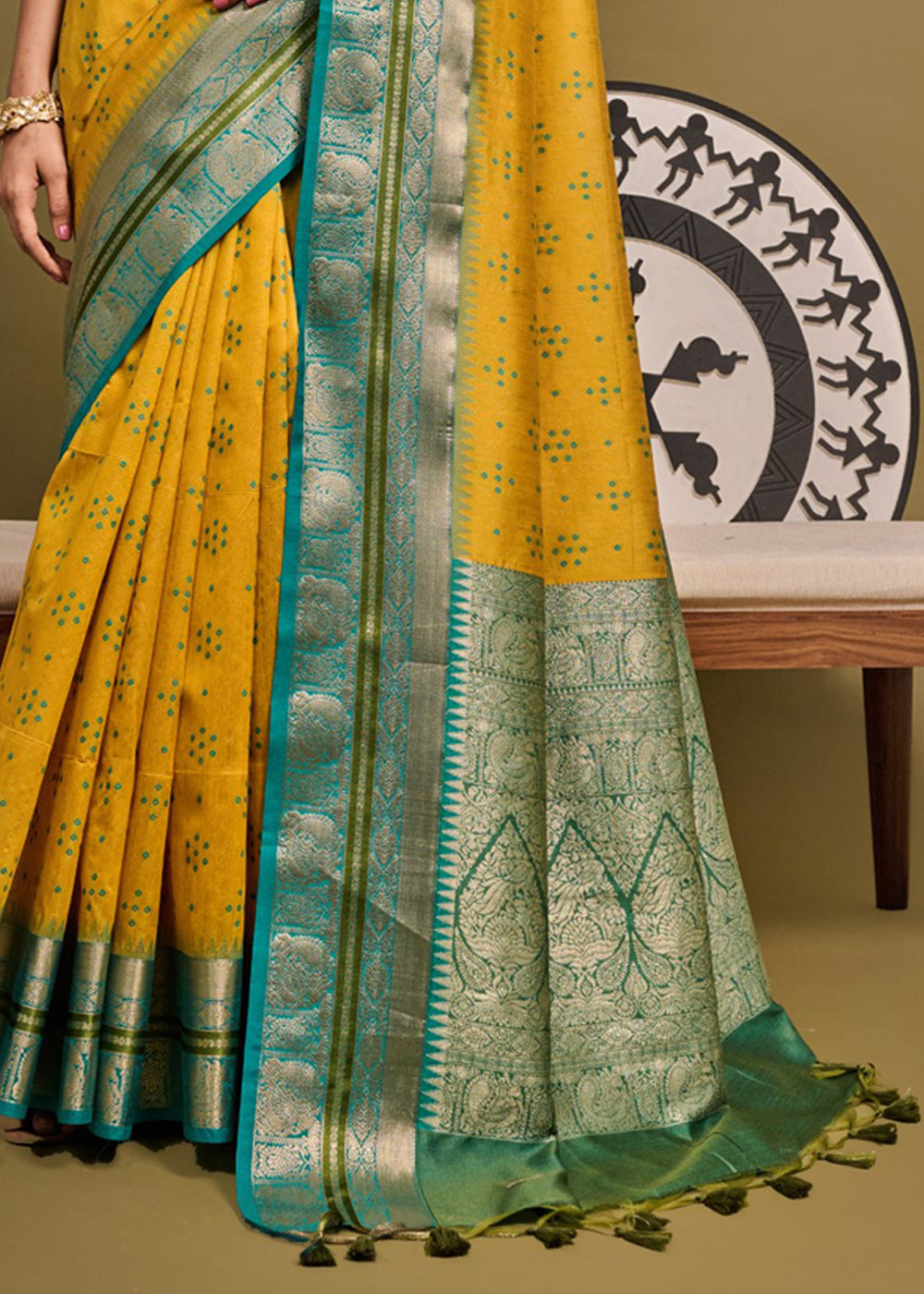 Buy MySilkLove Golden Grass Yellow Woven Banarasi Soft Silk Saree Online